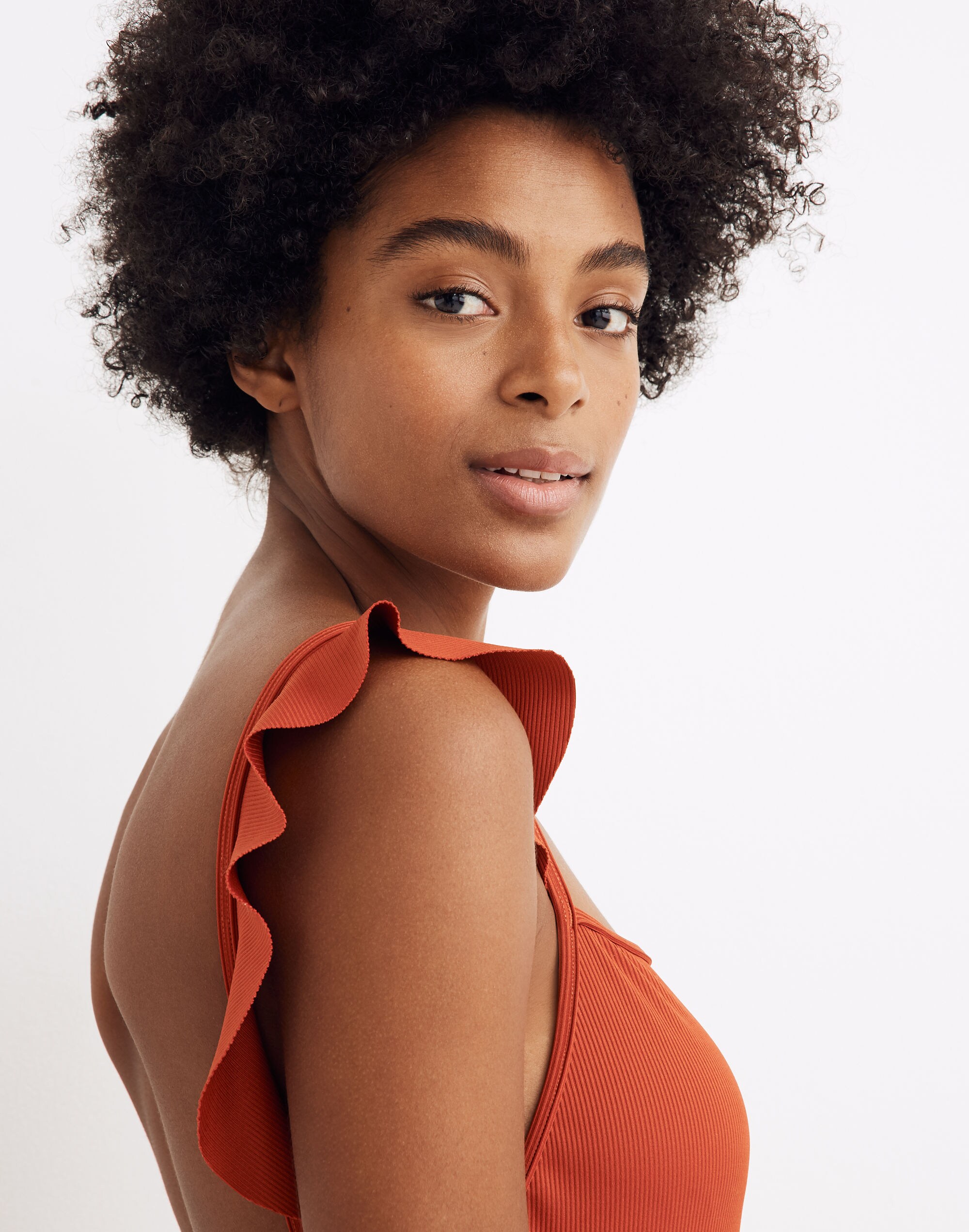 Madewell Second Wave Ribbed Ruffle-Strap One-Piece Swimsuit