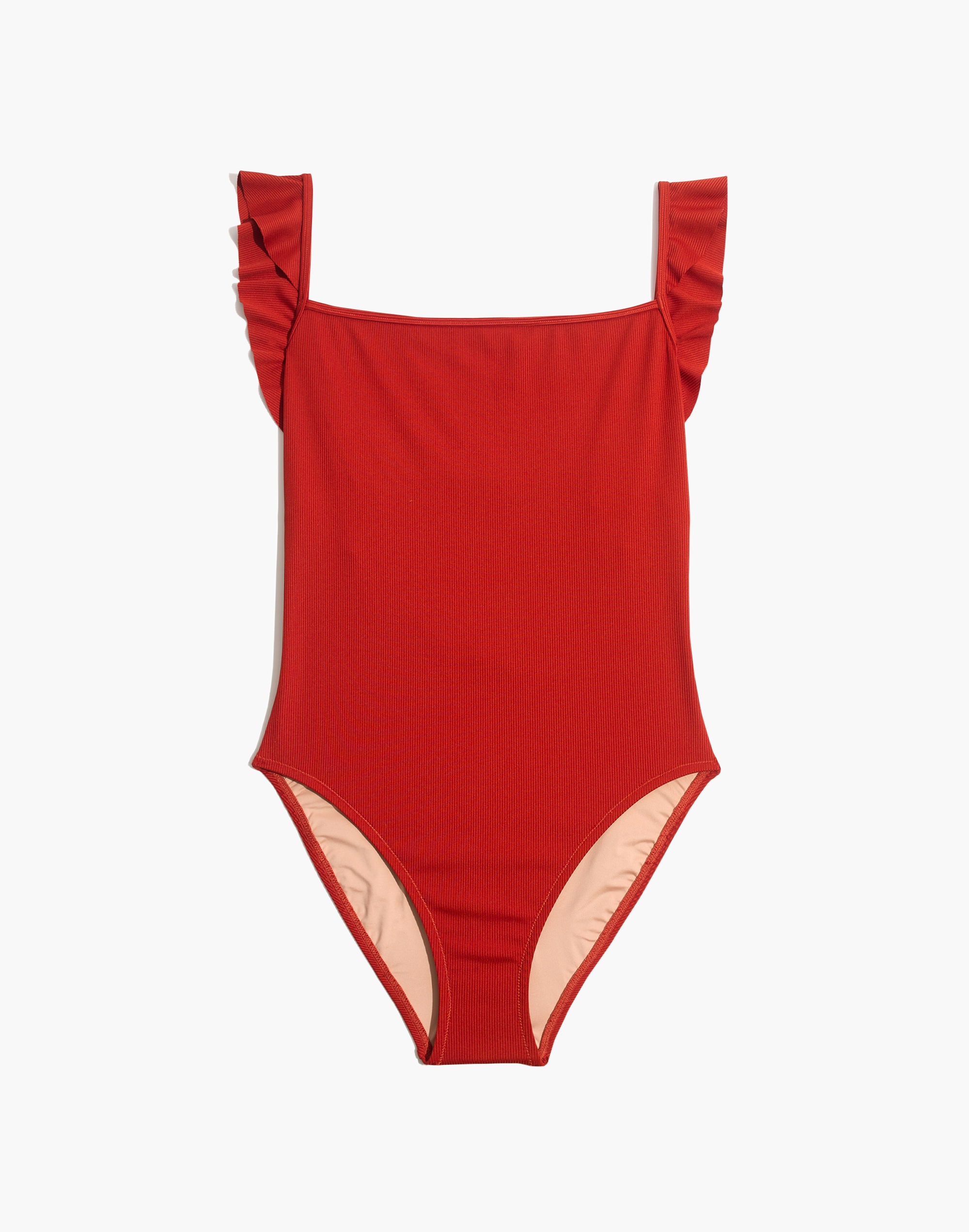 Madewell Second Wave Ribbed Ruffle-Strap One-Piece Swimsuit