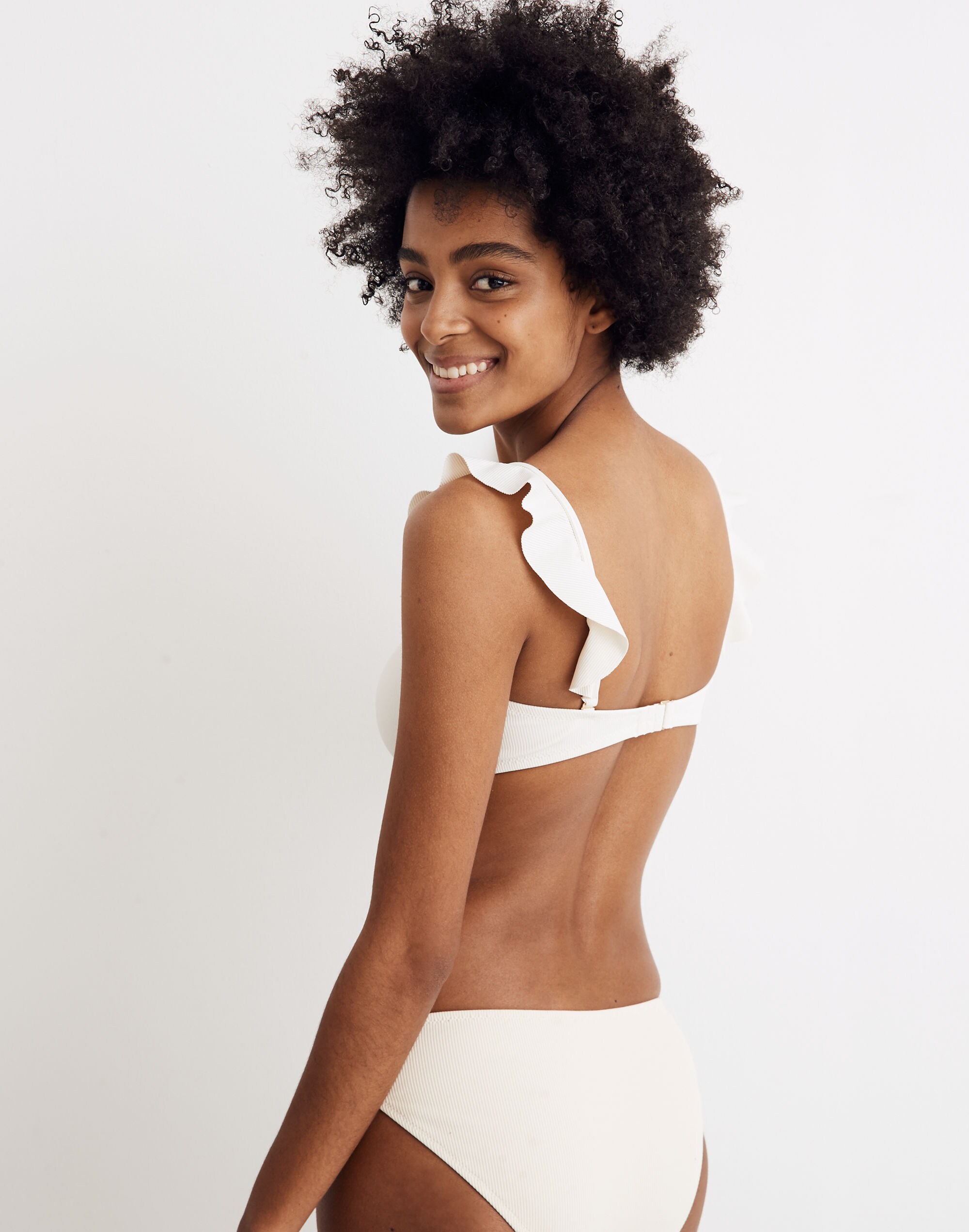 Madewell Second Wave Ribbed Ruffle-Strap Bandeau Bikini Top