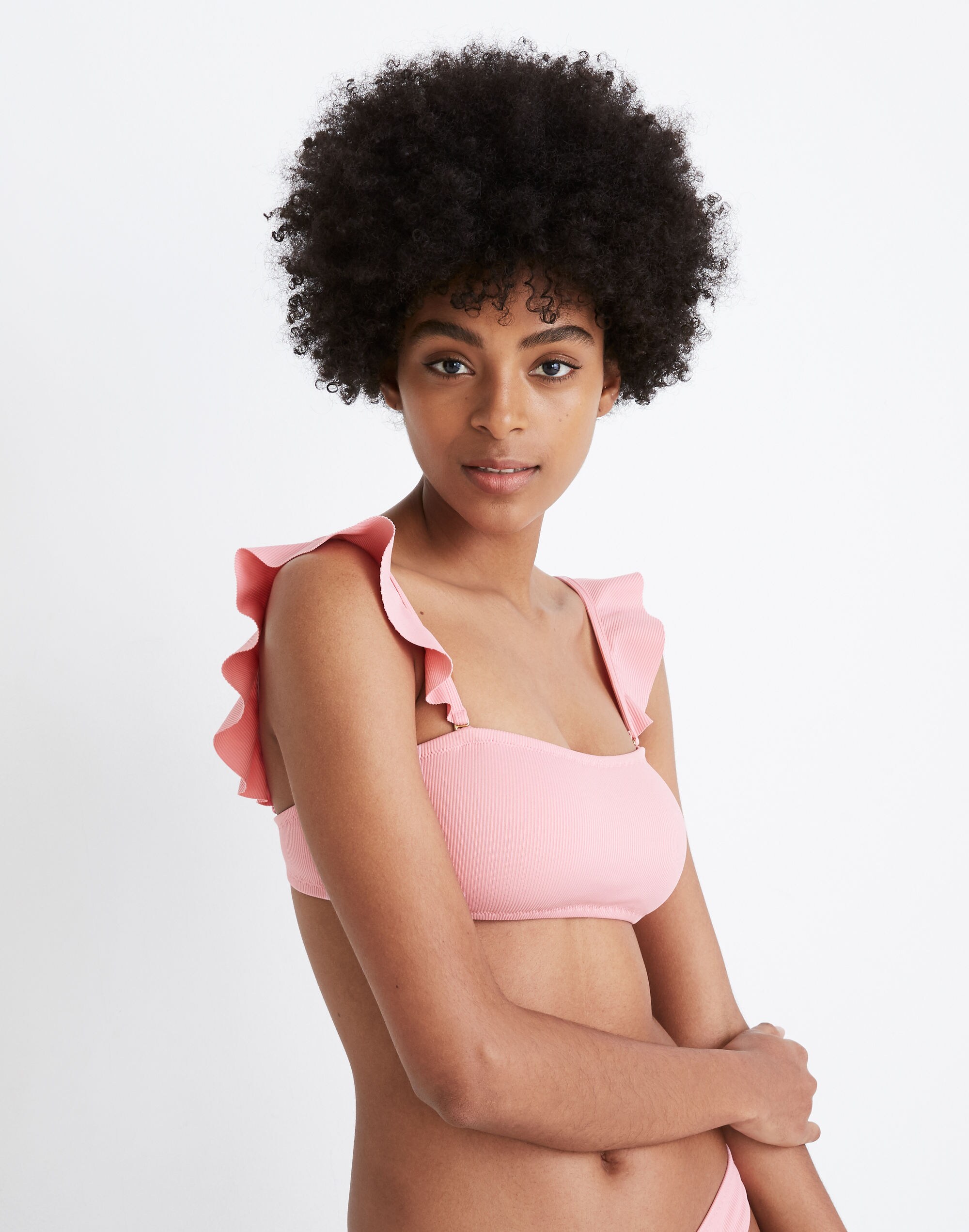 Madewell Second Wave Ribbed Ruffle-Strap Bandeau Bikini Top