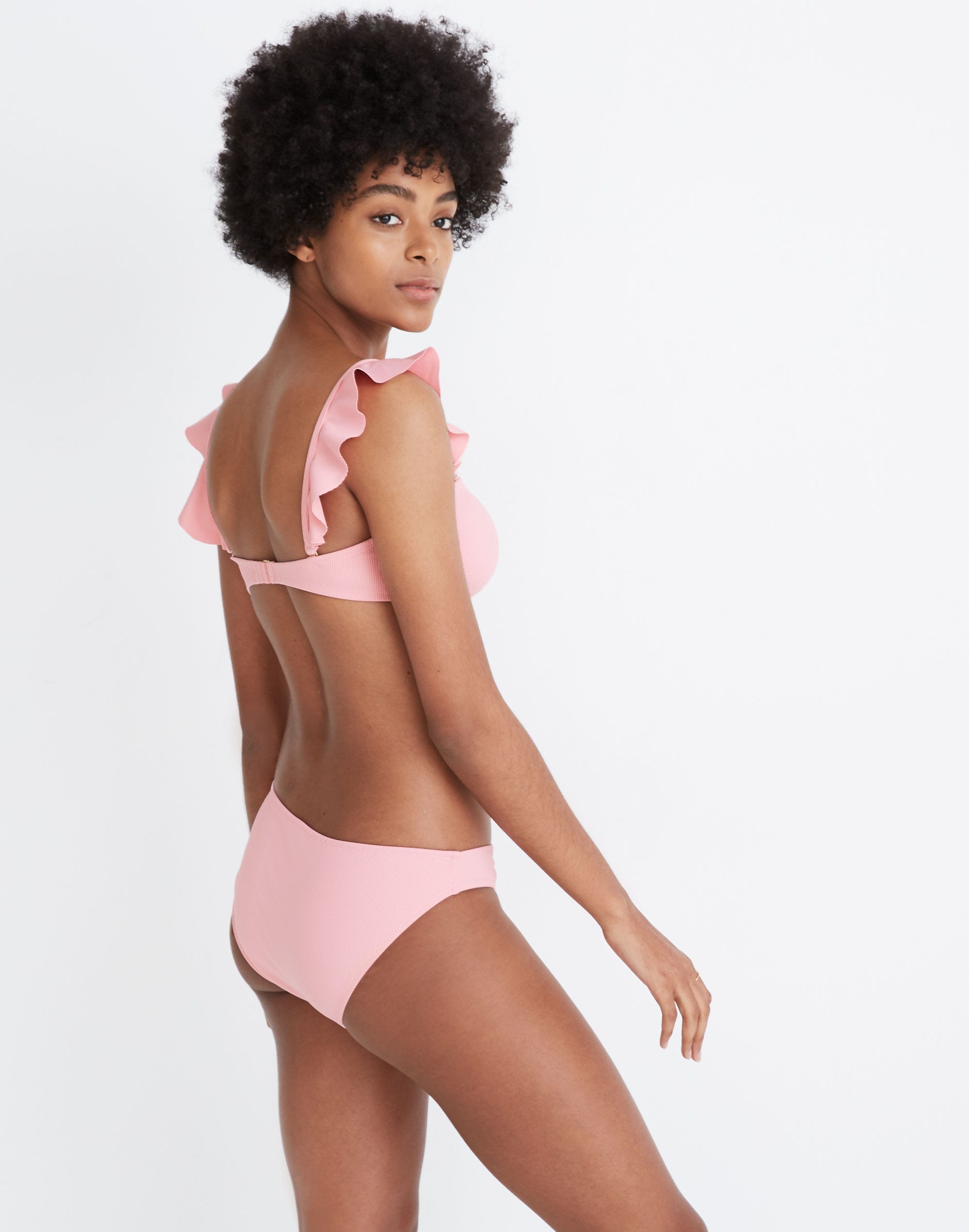 Madewell Second Wave Ribbed Ruffle-Strap Bandeau Bikini Top