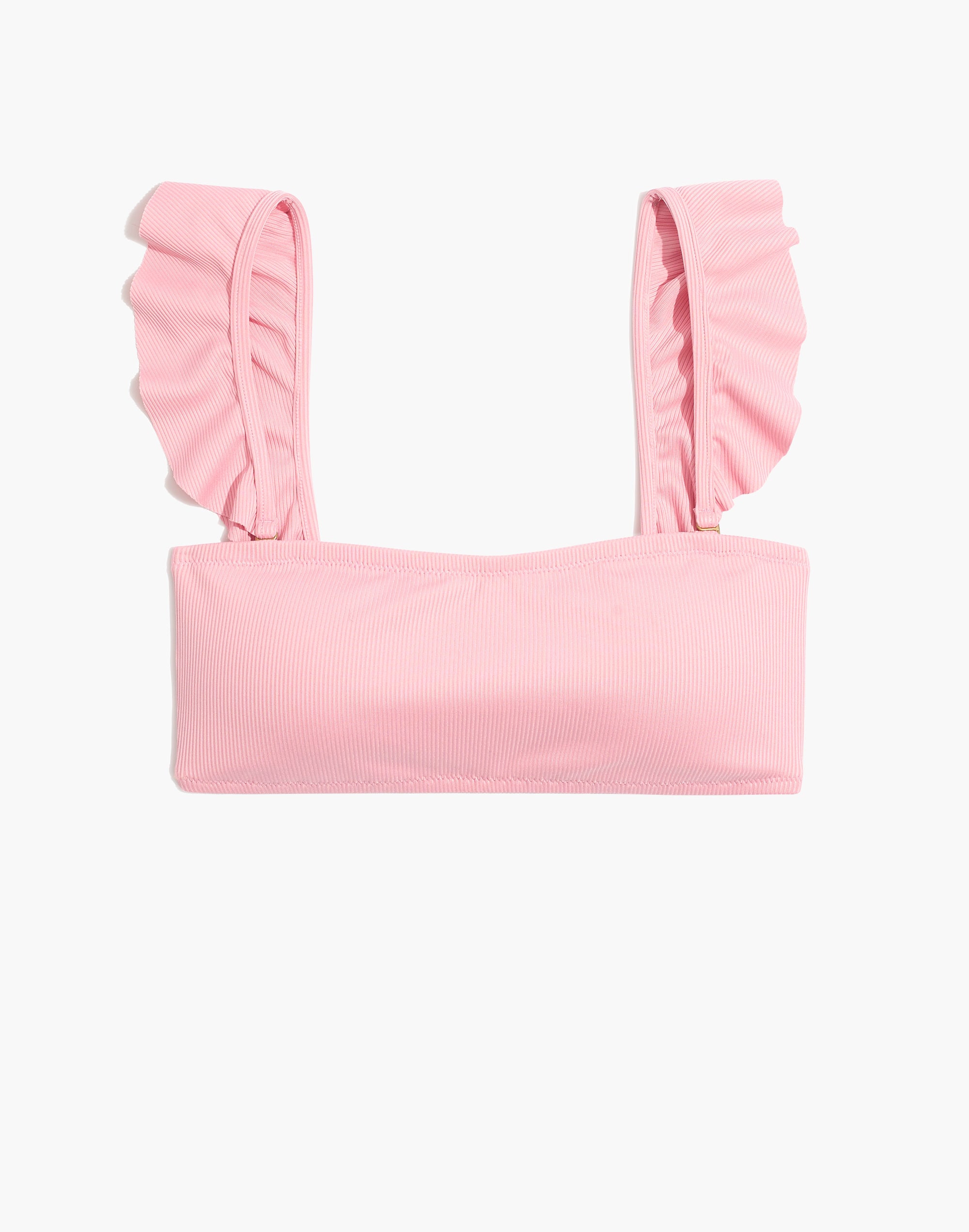 Madewell Second Wave Ribbed Ruffle-Strap Bandeau Bikini Top
