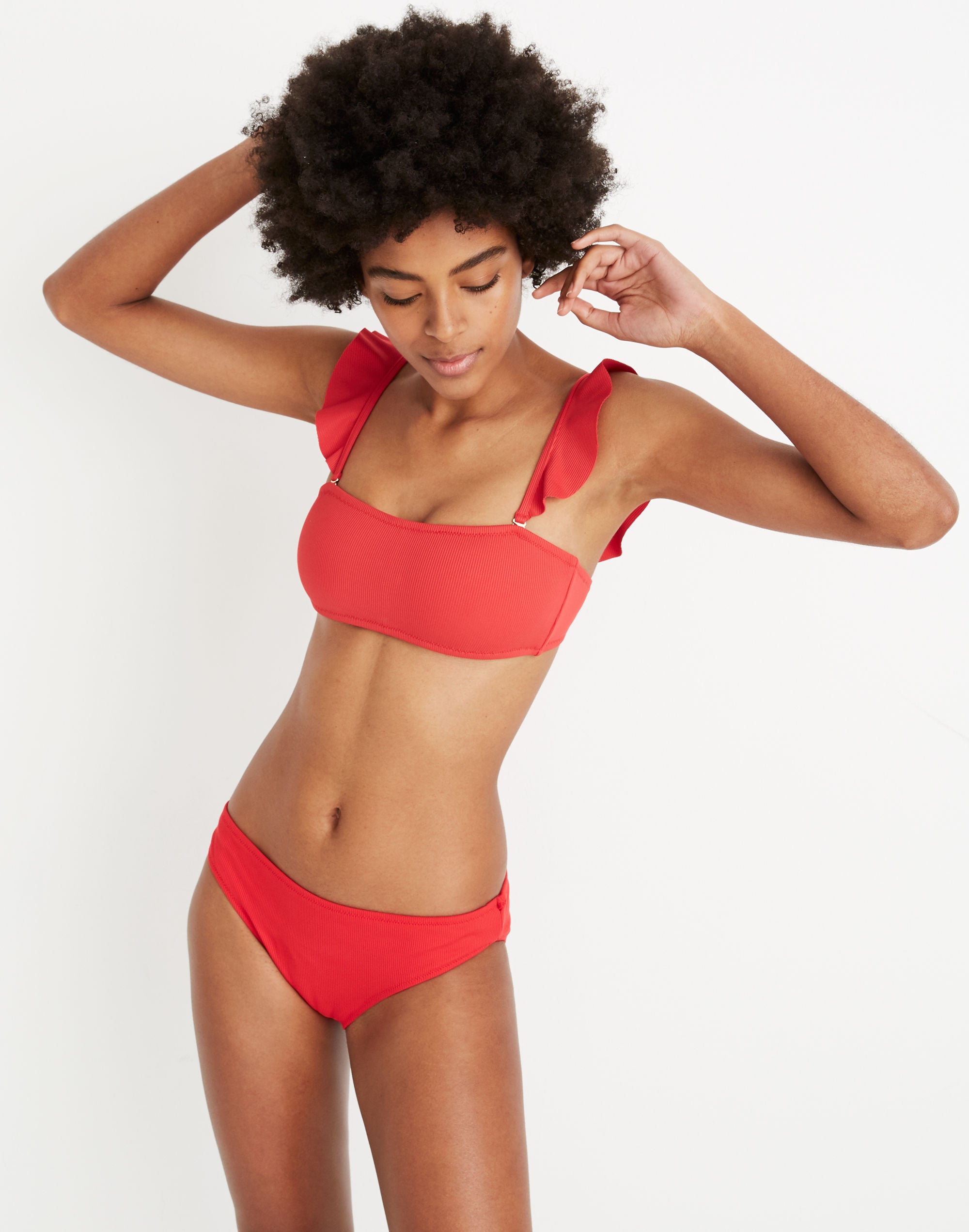 Madewell Second Wave Ribbed Ruffle-Strap Bandeau Bikini Top