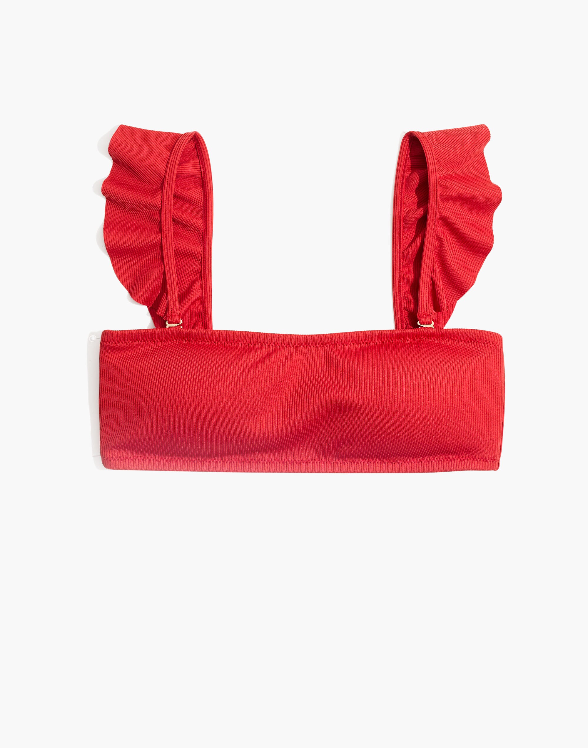 Madewell Second Wave Ribbed Ruffle-Strap Bandeau Bikini Top