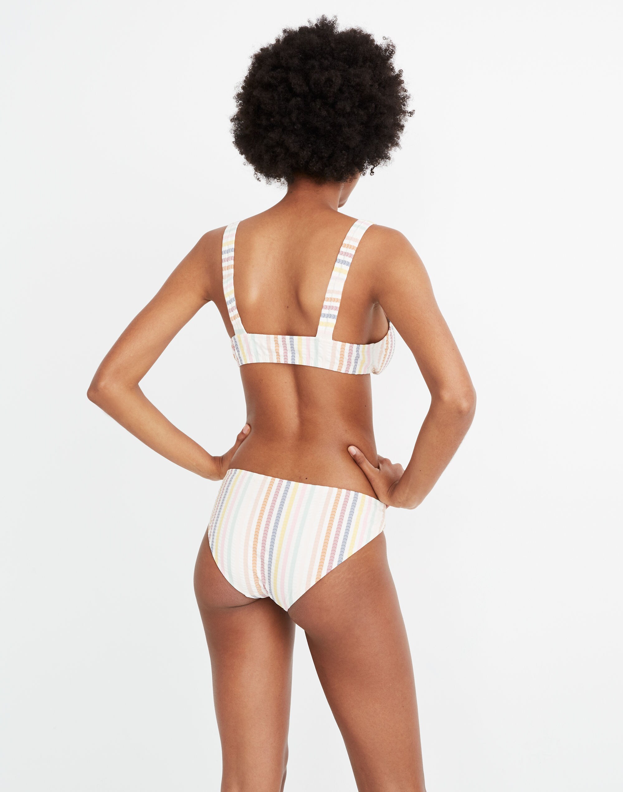 Madewell Shirred Bikini Bottom in Seersucker Stripe