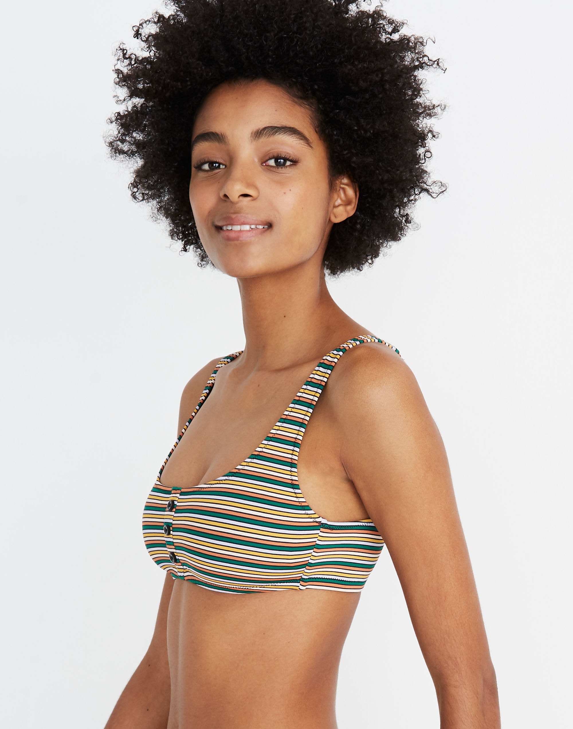 madewell second wave henley bikini top in rainbow stripe