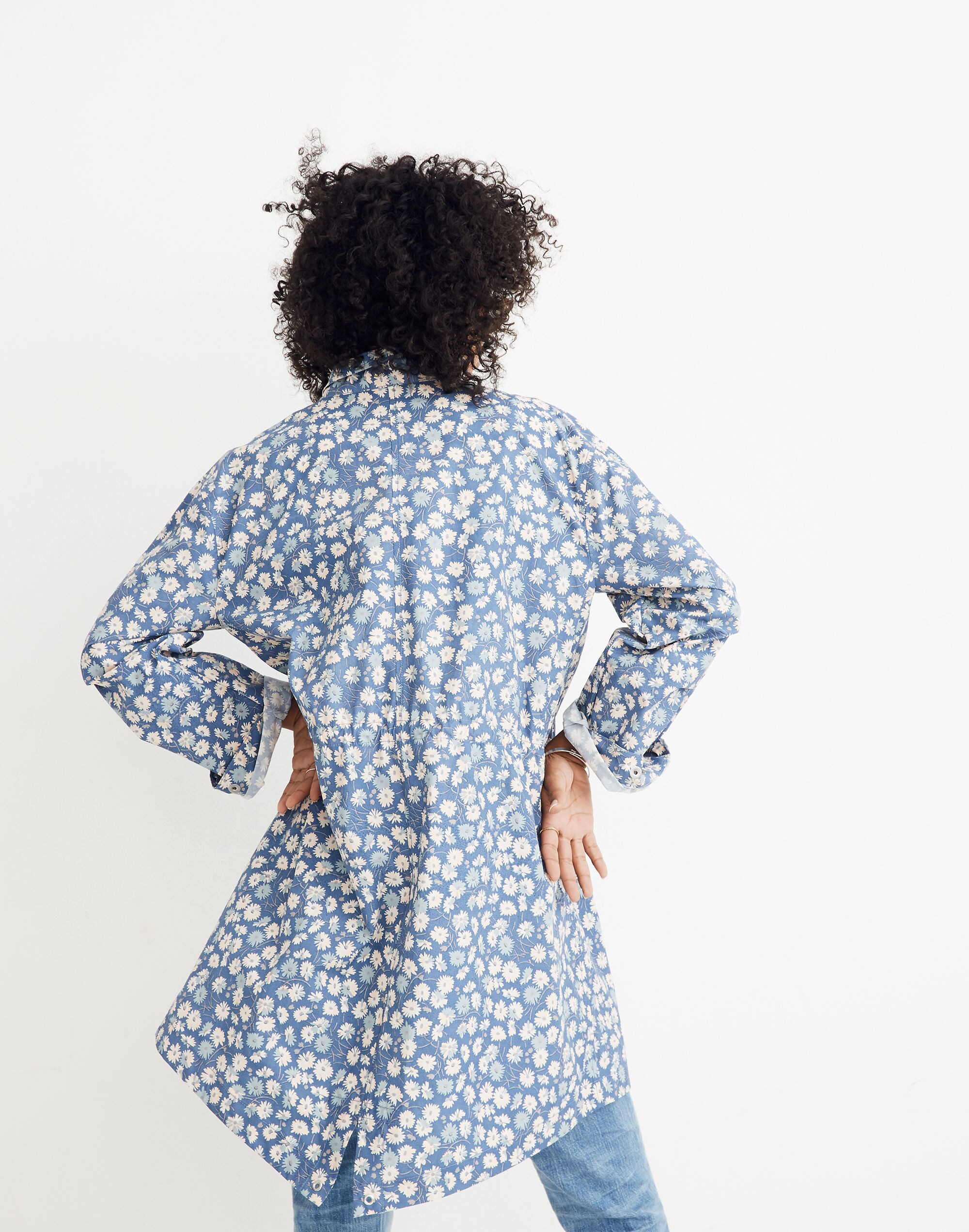 Ruffle-Neck Anorak Raincoat in French Floral