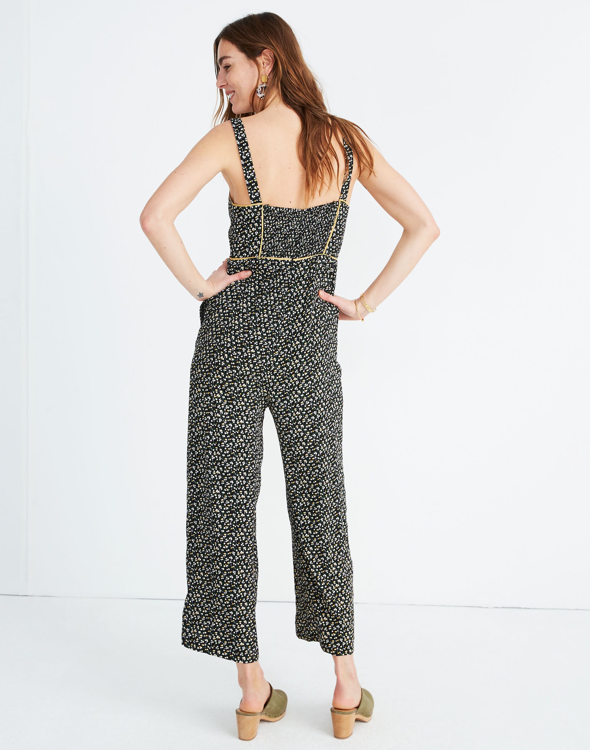 Button-Front Wide-Leg Jumpsuit in Playground Posies