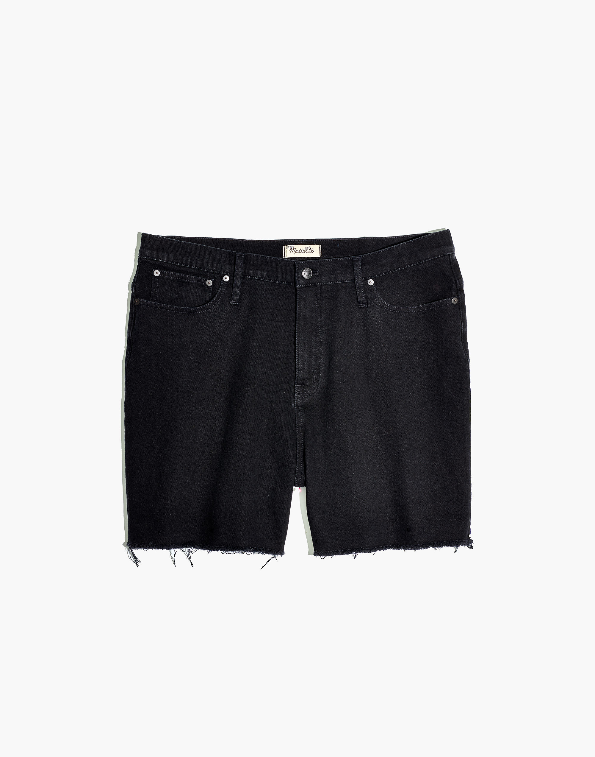 Curvy High-Rise Denim Shorts in Black Frost: Raw-Hem Edition