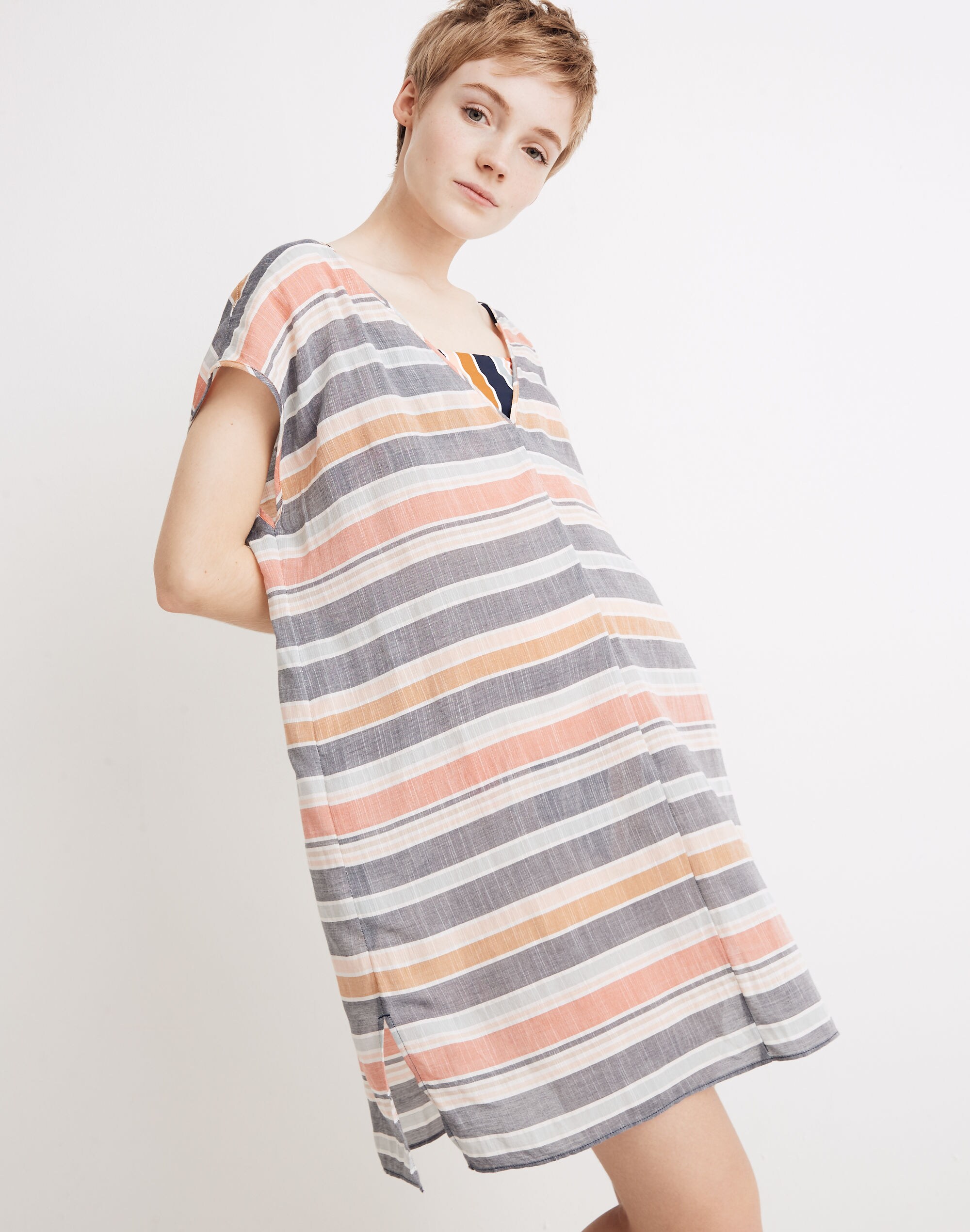 Cover-Up Tunic Dress in Towel Stripe