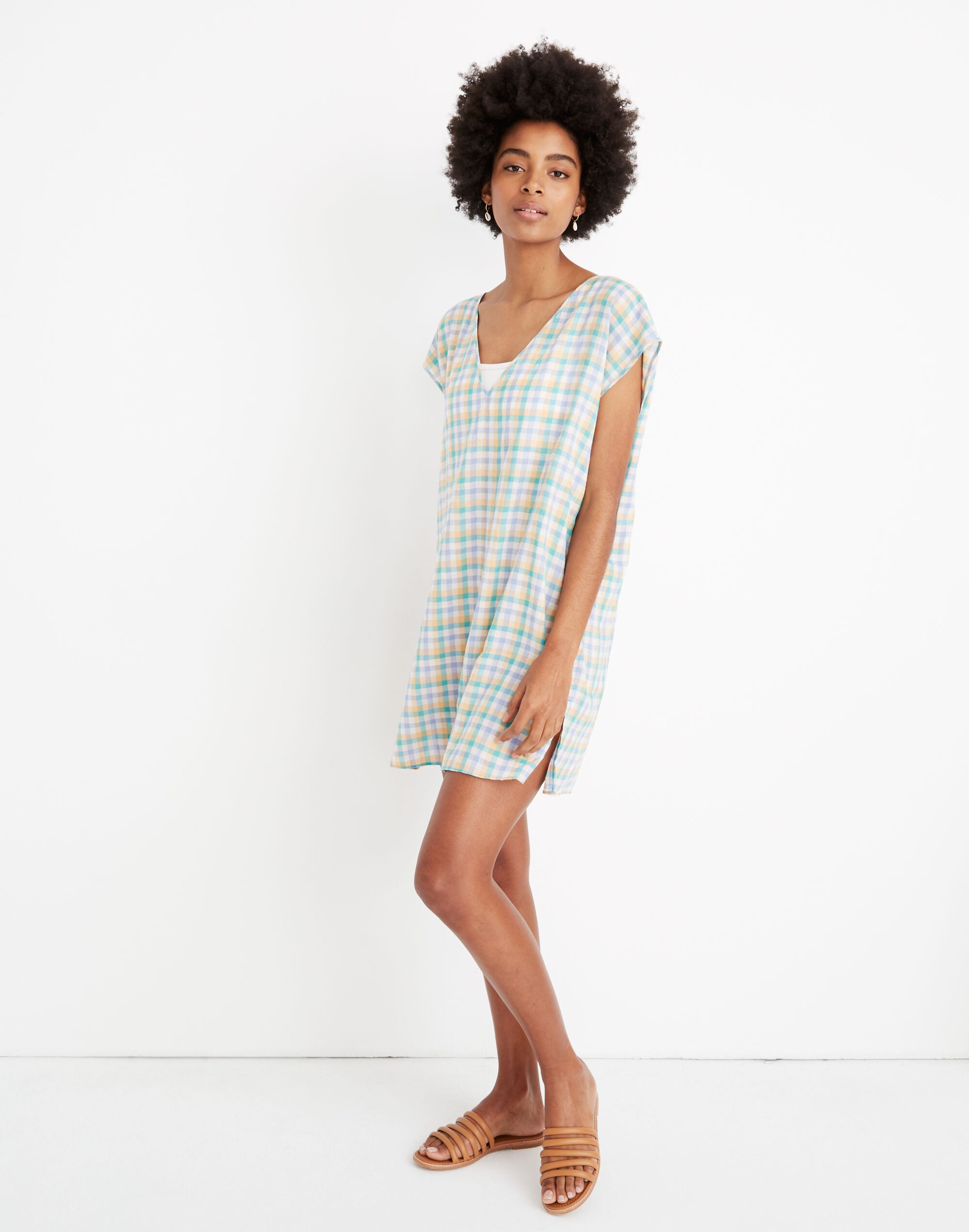 Cover-Up Tunic Dress in Pastel Gingham Check