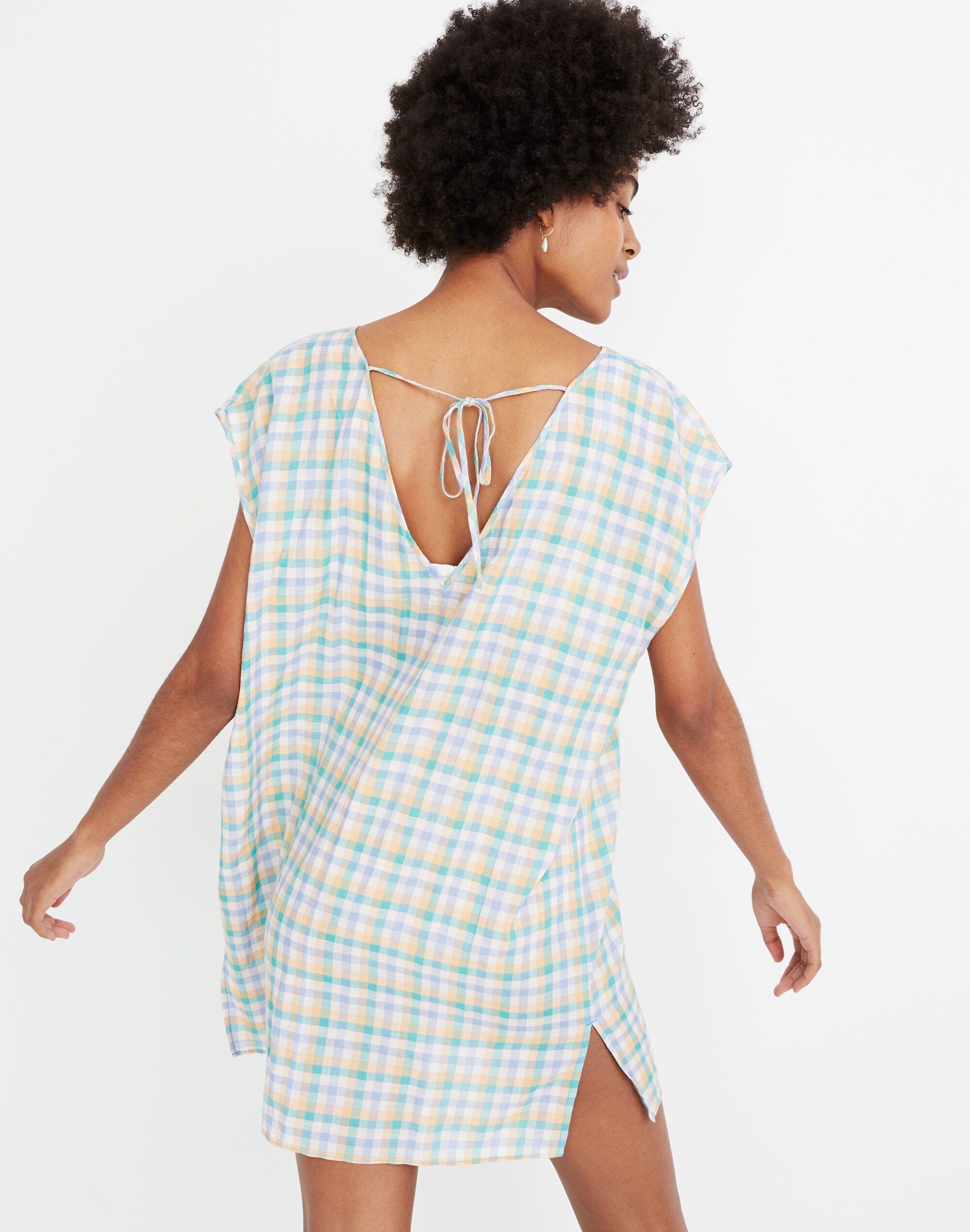 Cover-Up Tunic Dress in Pastel Gingham Check
