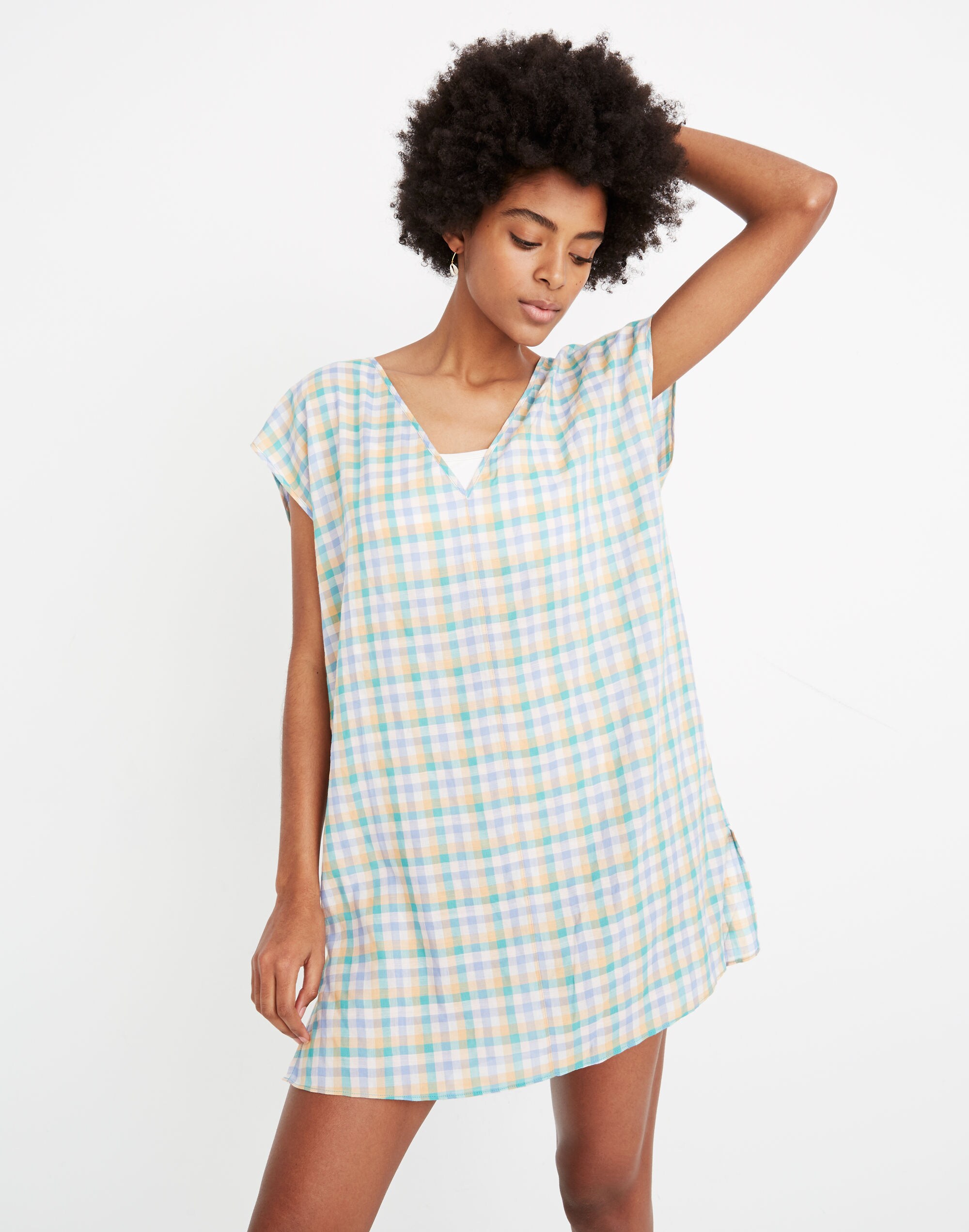Cover-Up Tunic Dress in Pastel Gingham Check