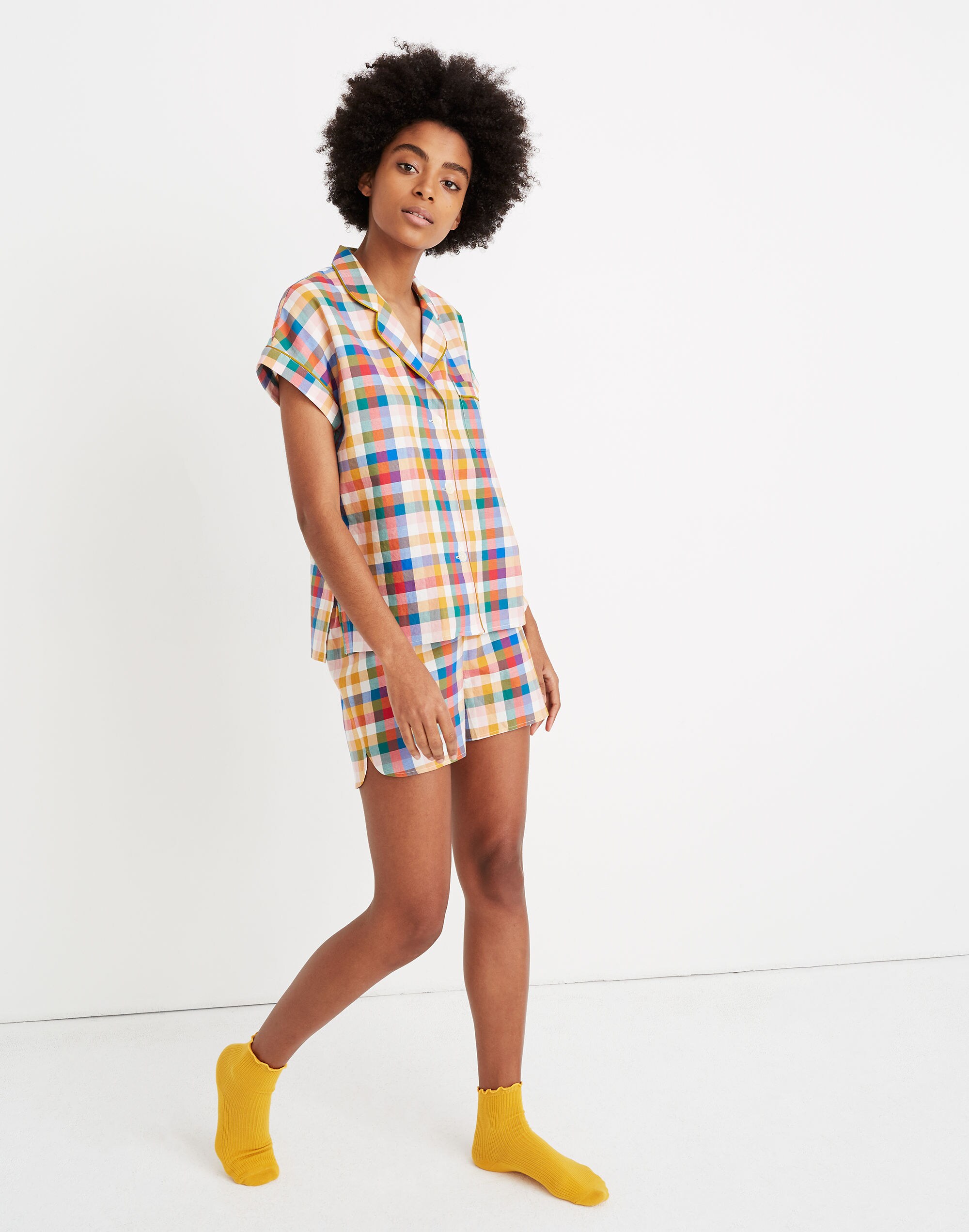 Bedtime Pajama Top in Rainbow Plaid
