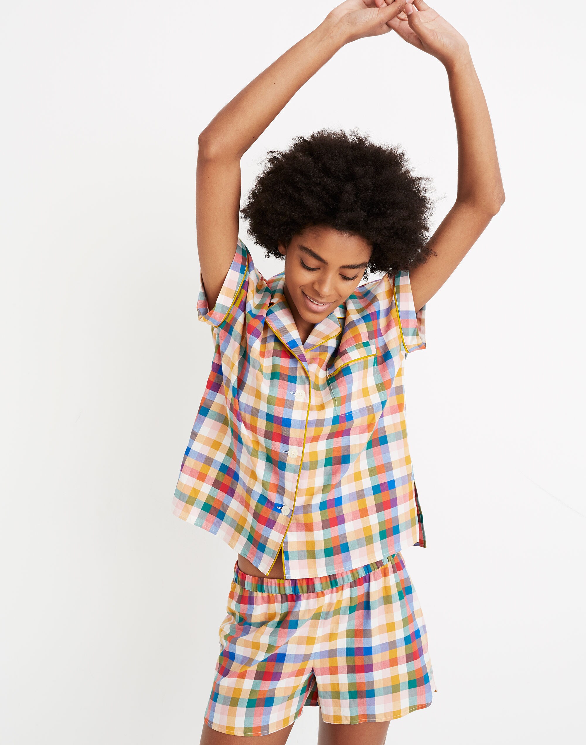 Bedtime Pajama Top in Rainbow Plaid