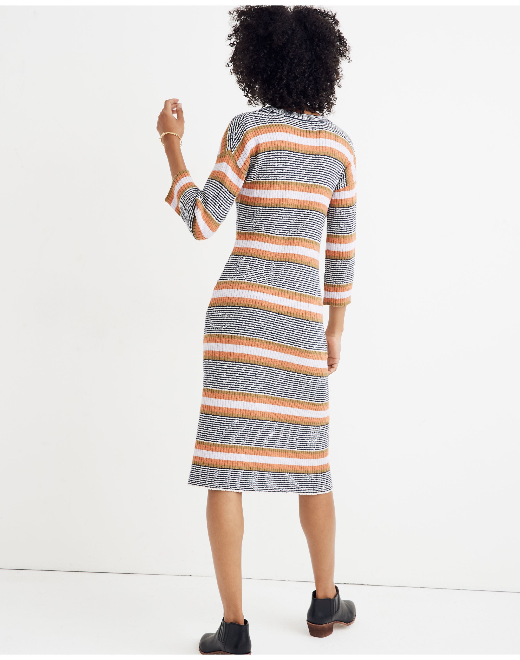 Striped Three-Quarter-Sleeve Sweater Dress