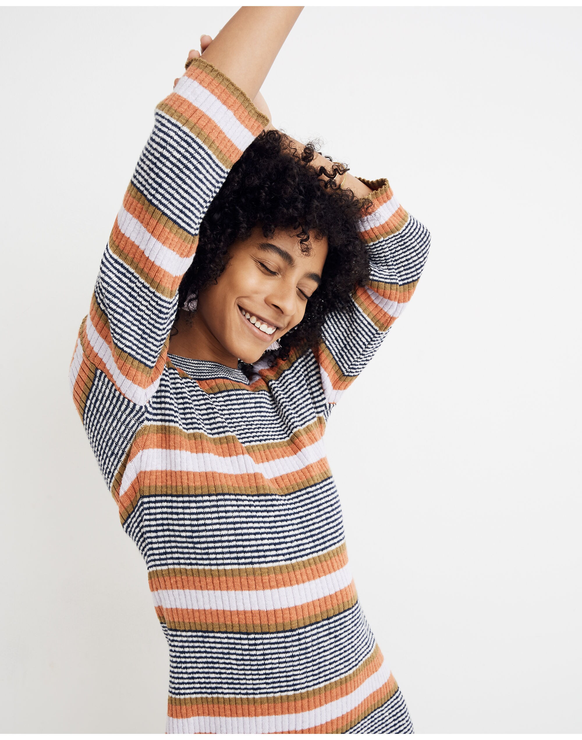 Striped Three-Quarter-Sleeve Sweater Dress