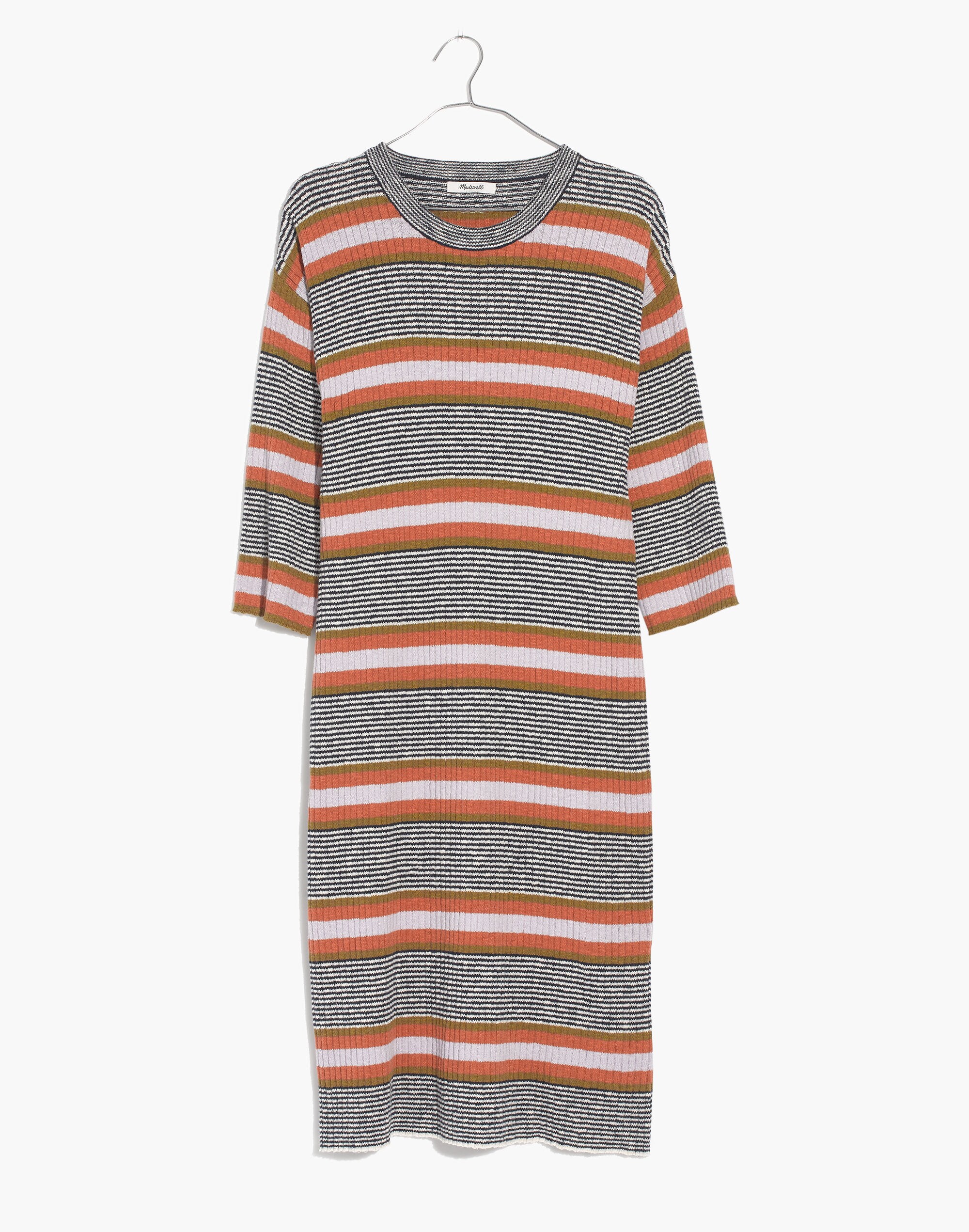 Striped Three-Quarter-Sleeve Sweater Dress