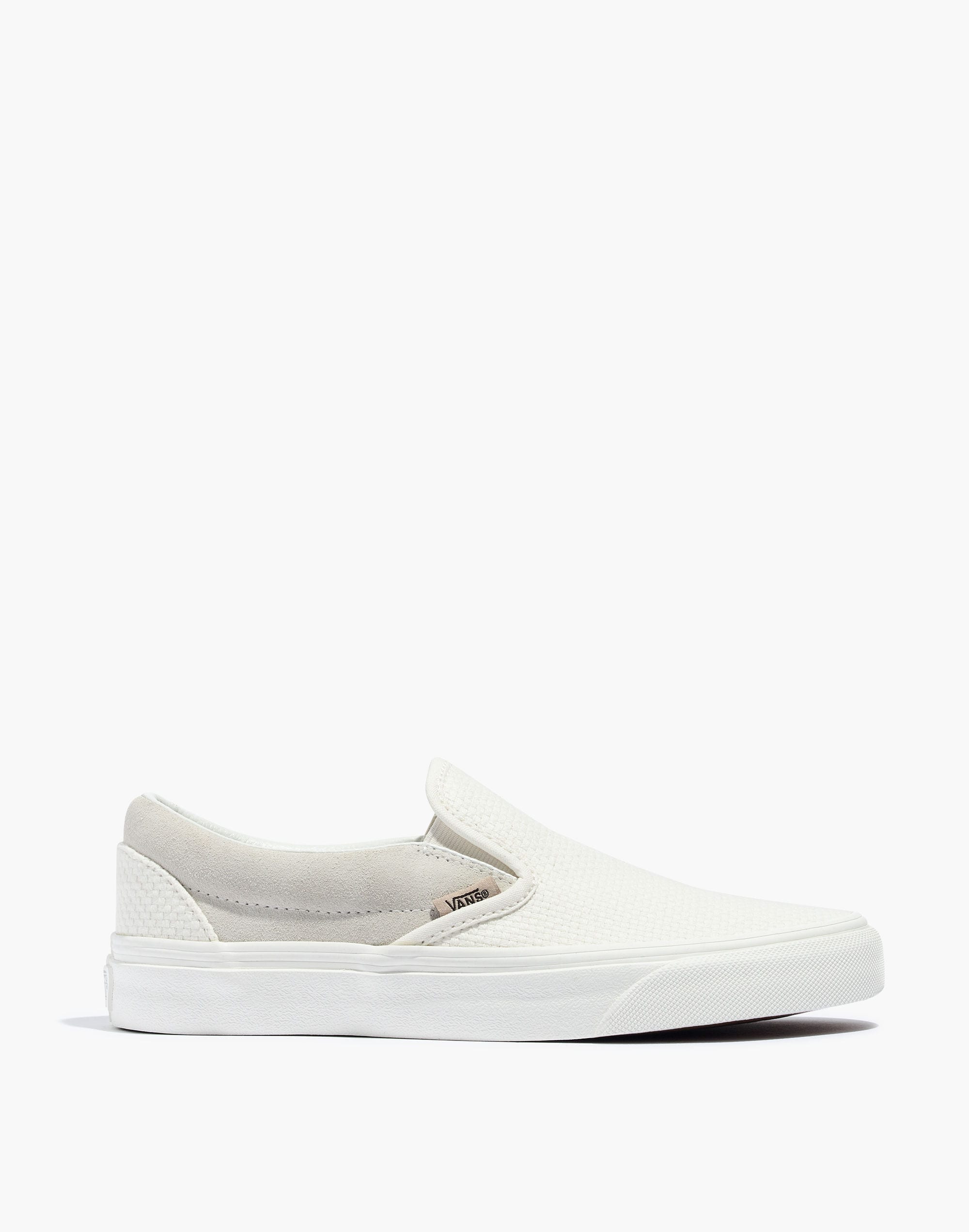 Vans&reg; Unisex Classic Slip-On Sneakers in White Suede and Canvas