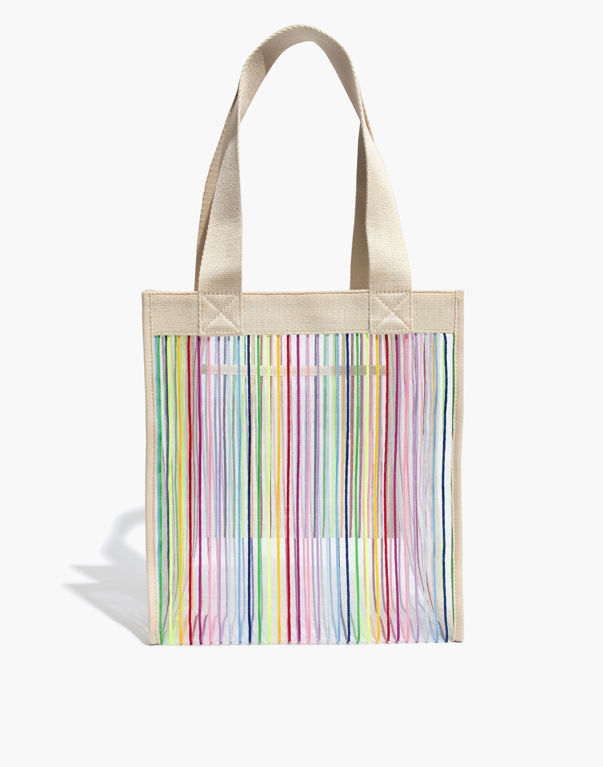 the netting tote bag in rainbow stripe