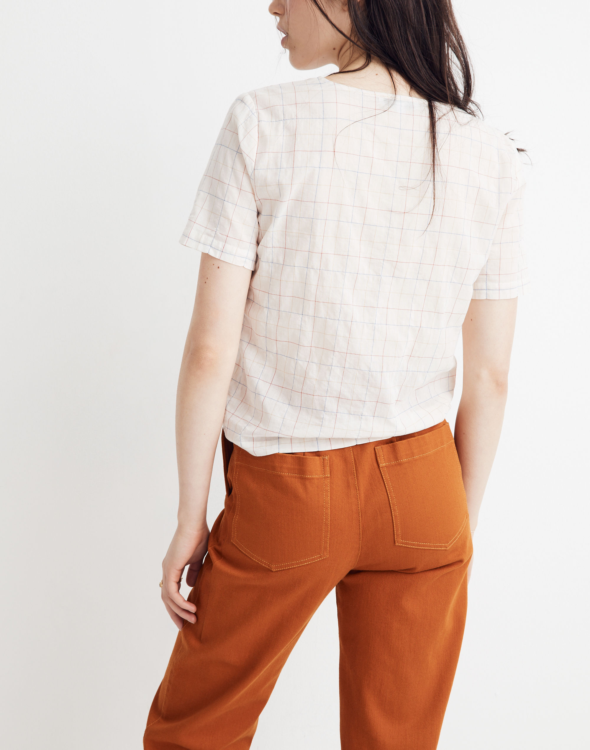 Novel Tie-Front Top in Rainbow Windowpane