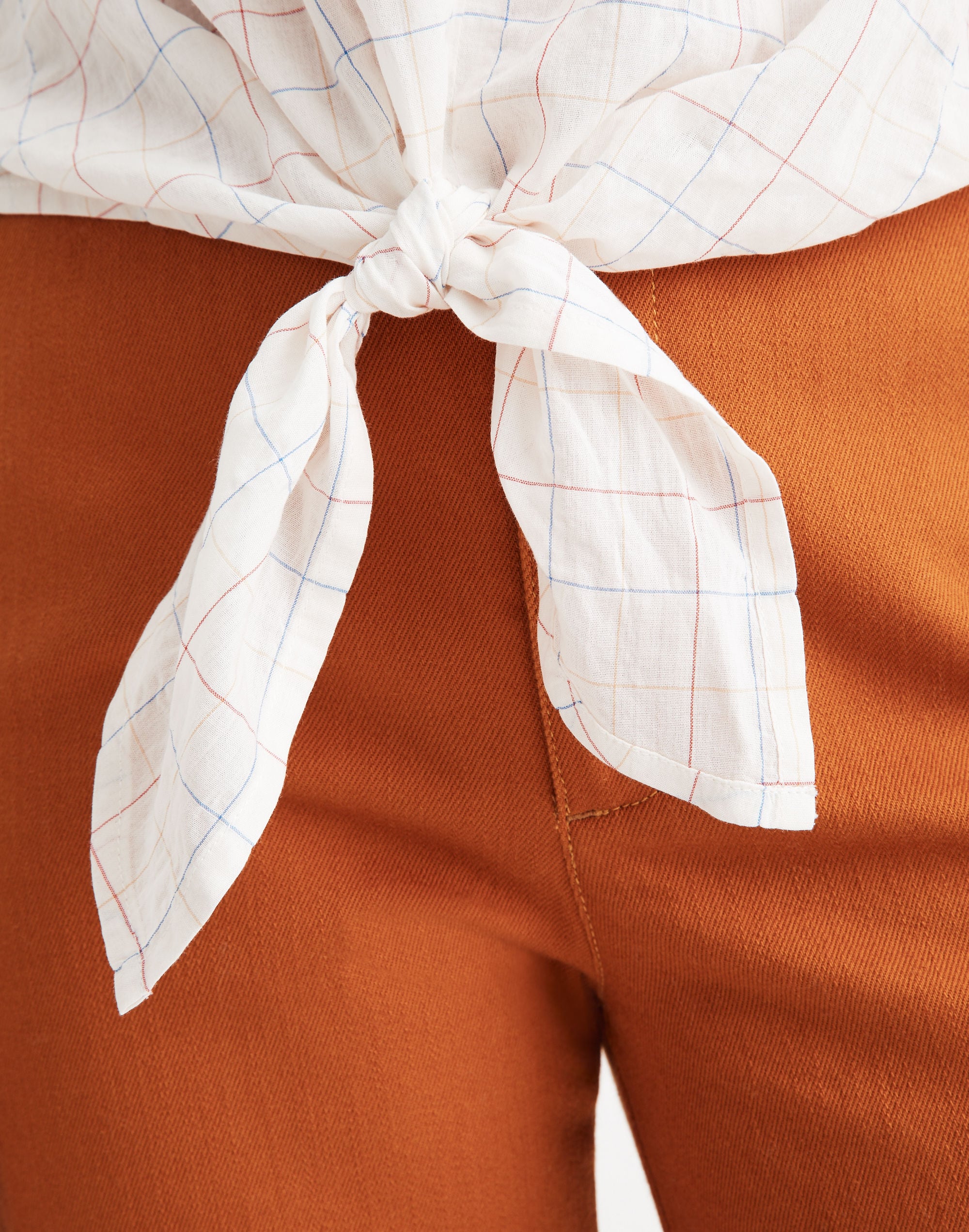 Novel Tie-Front Top in Rainbow Windowpane