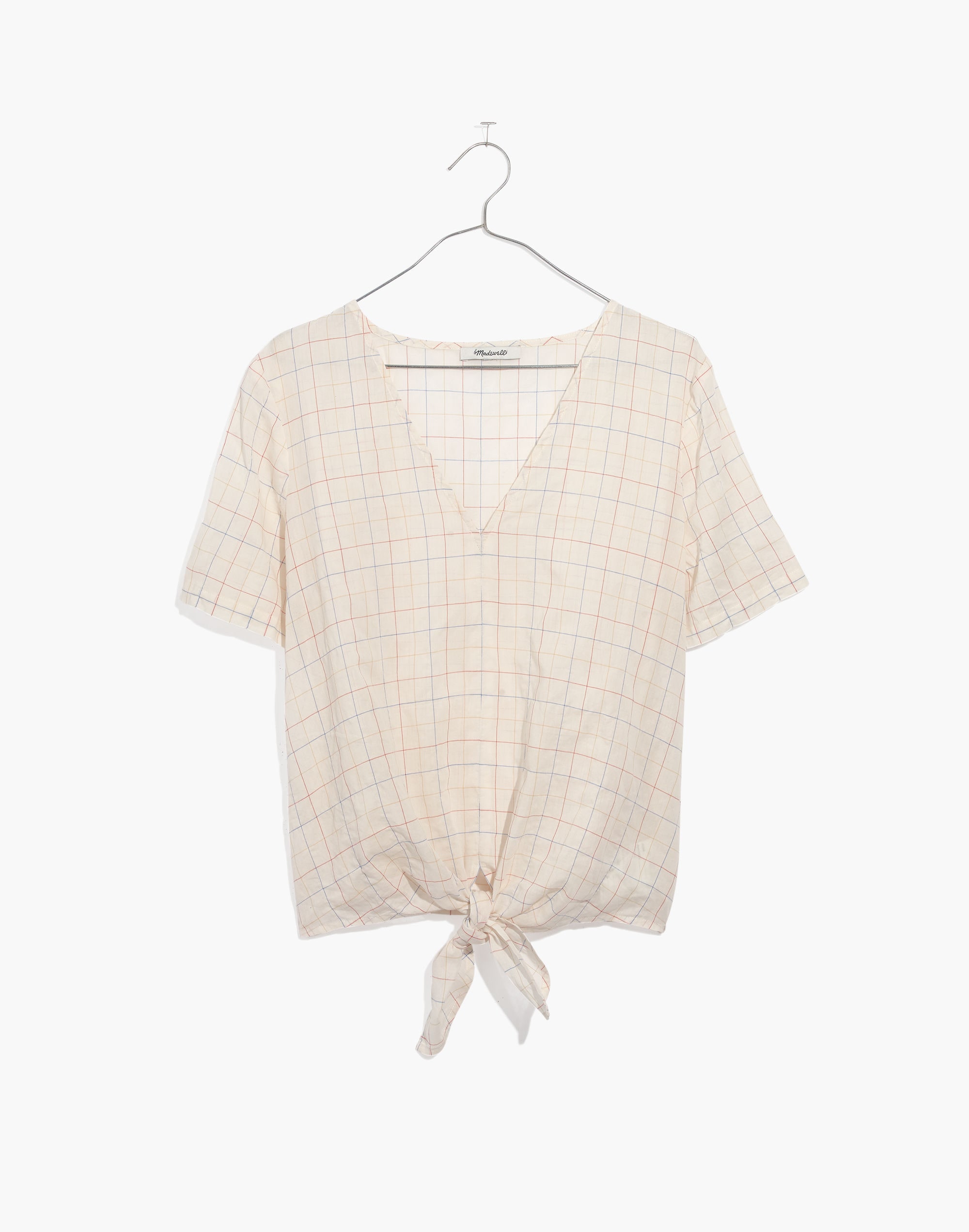 Novel Tie-Front Top in Rainbow Windowpane