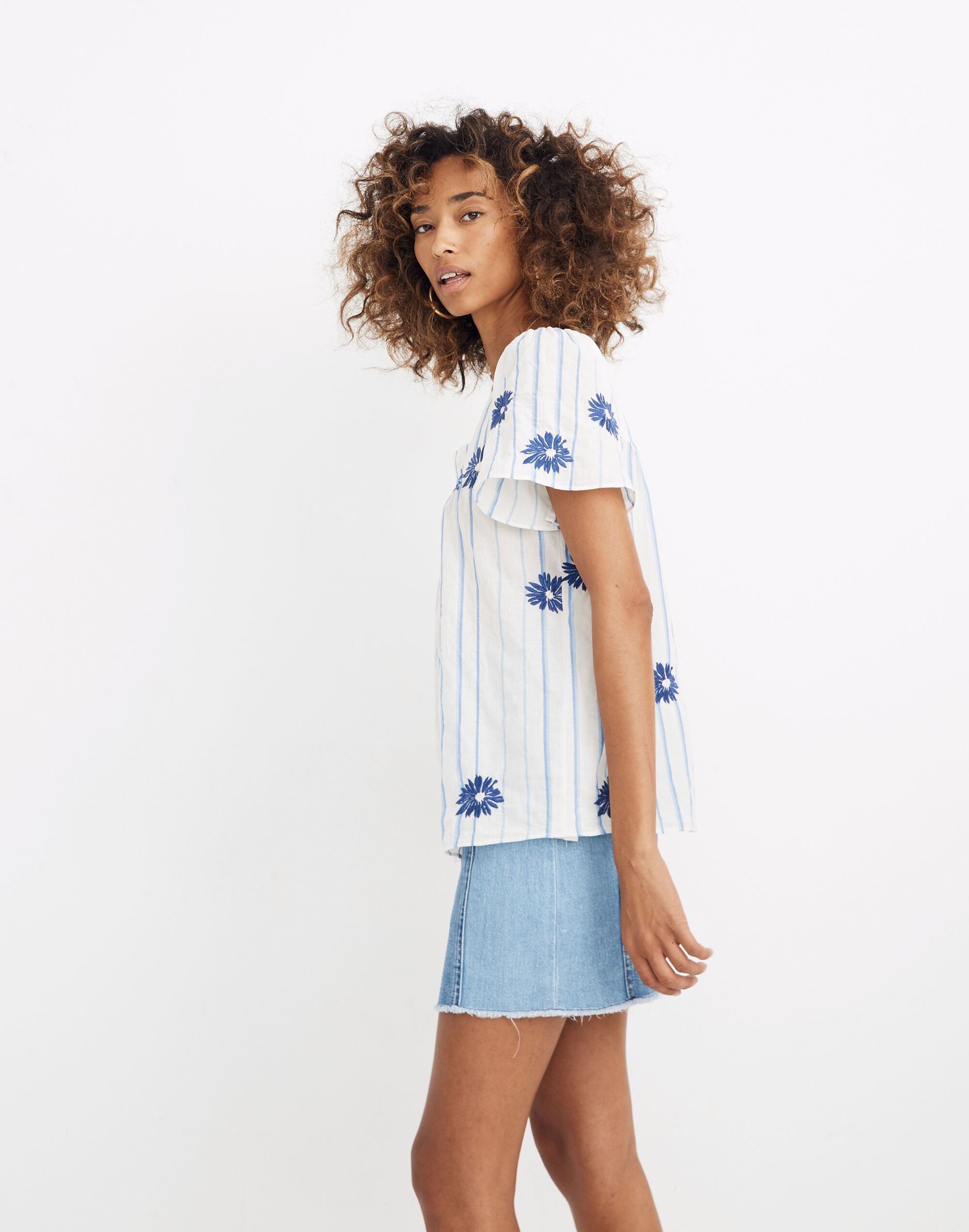 Floral Embroidered Butterfly Top in Stripe