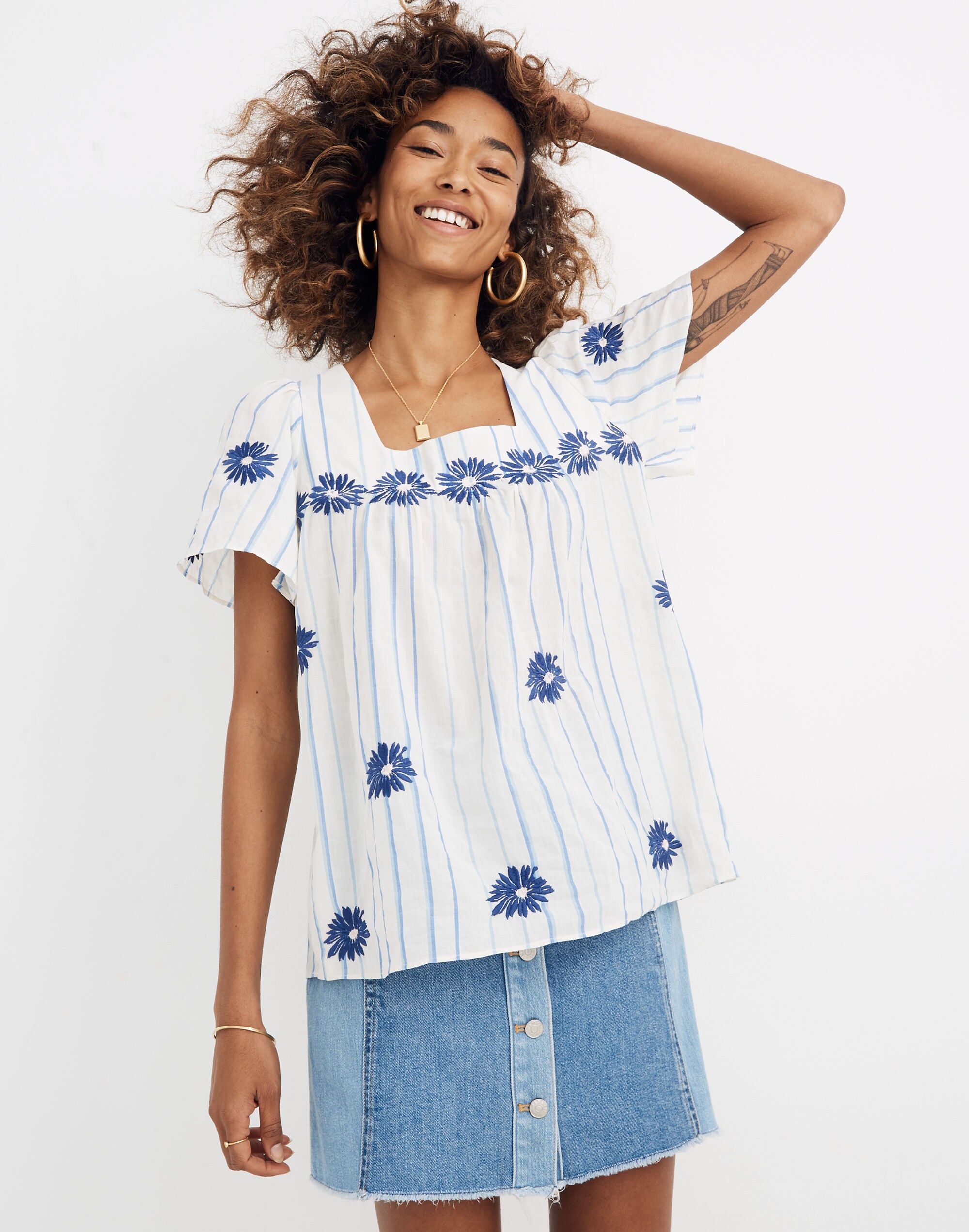 Floral Embroidered Butterfly Top in Stripe