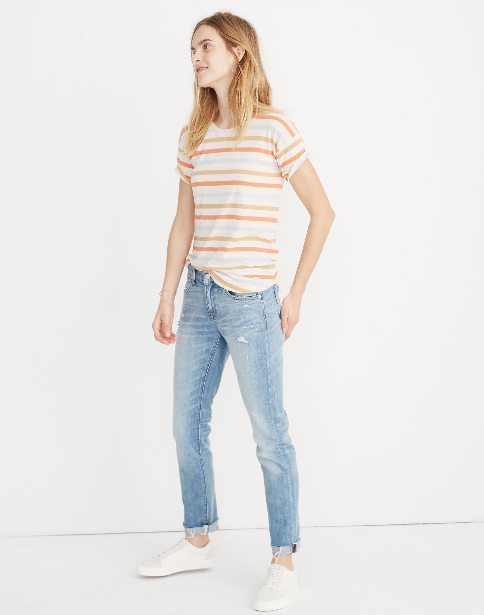 Whisper Cotton Crewneck Tee in Birchmont Stripe