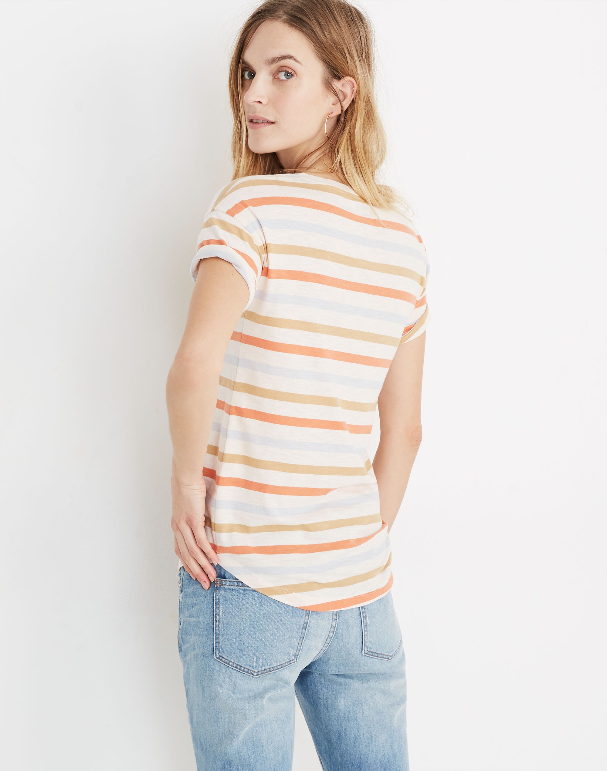 Whisper Cotton Crewneck Tee in Birchmont Stripe