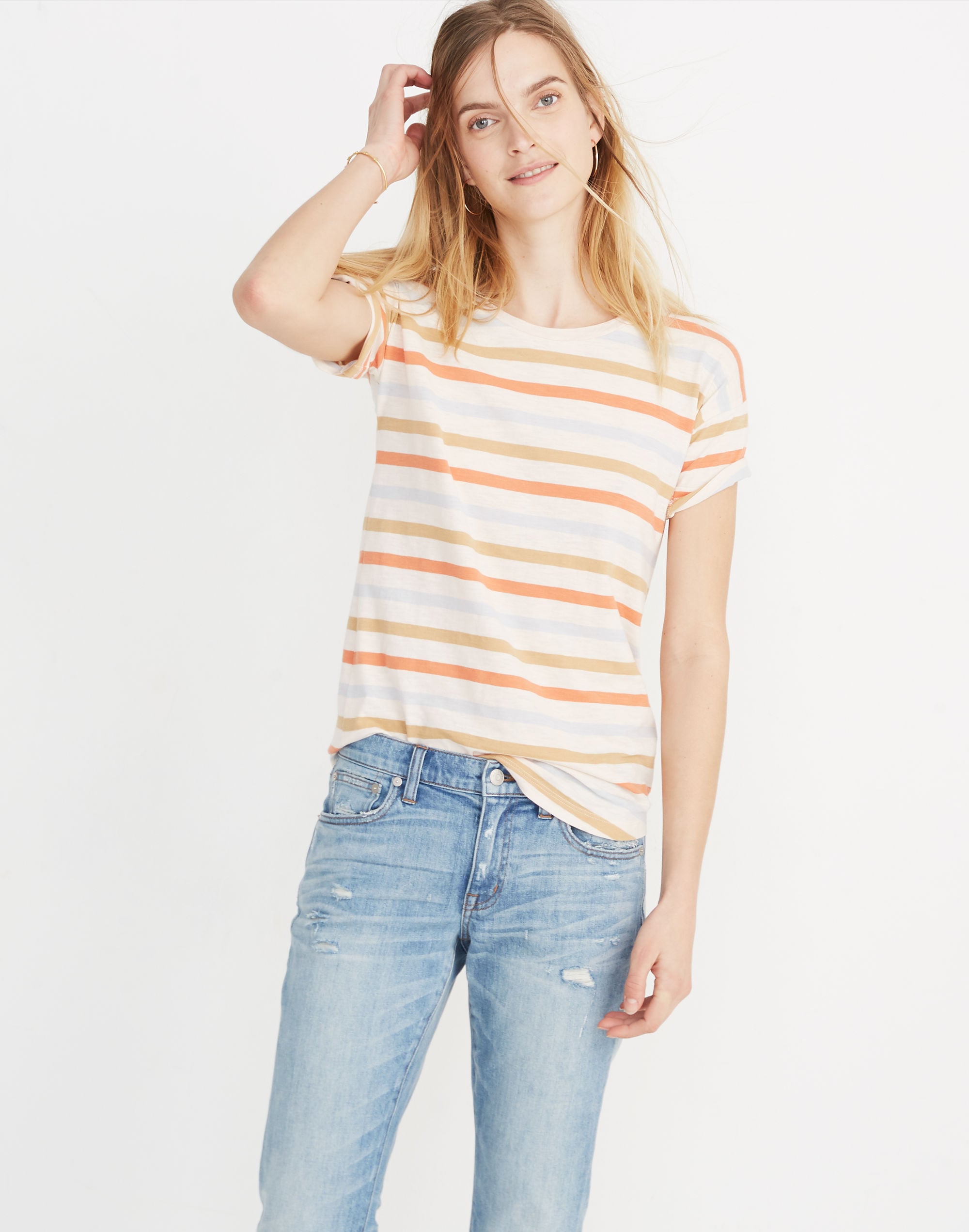 Whisper Cotton Crewneck Tee in Birchmont Stripe