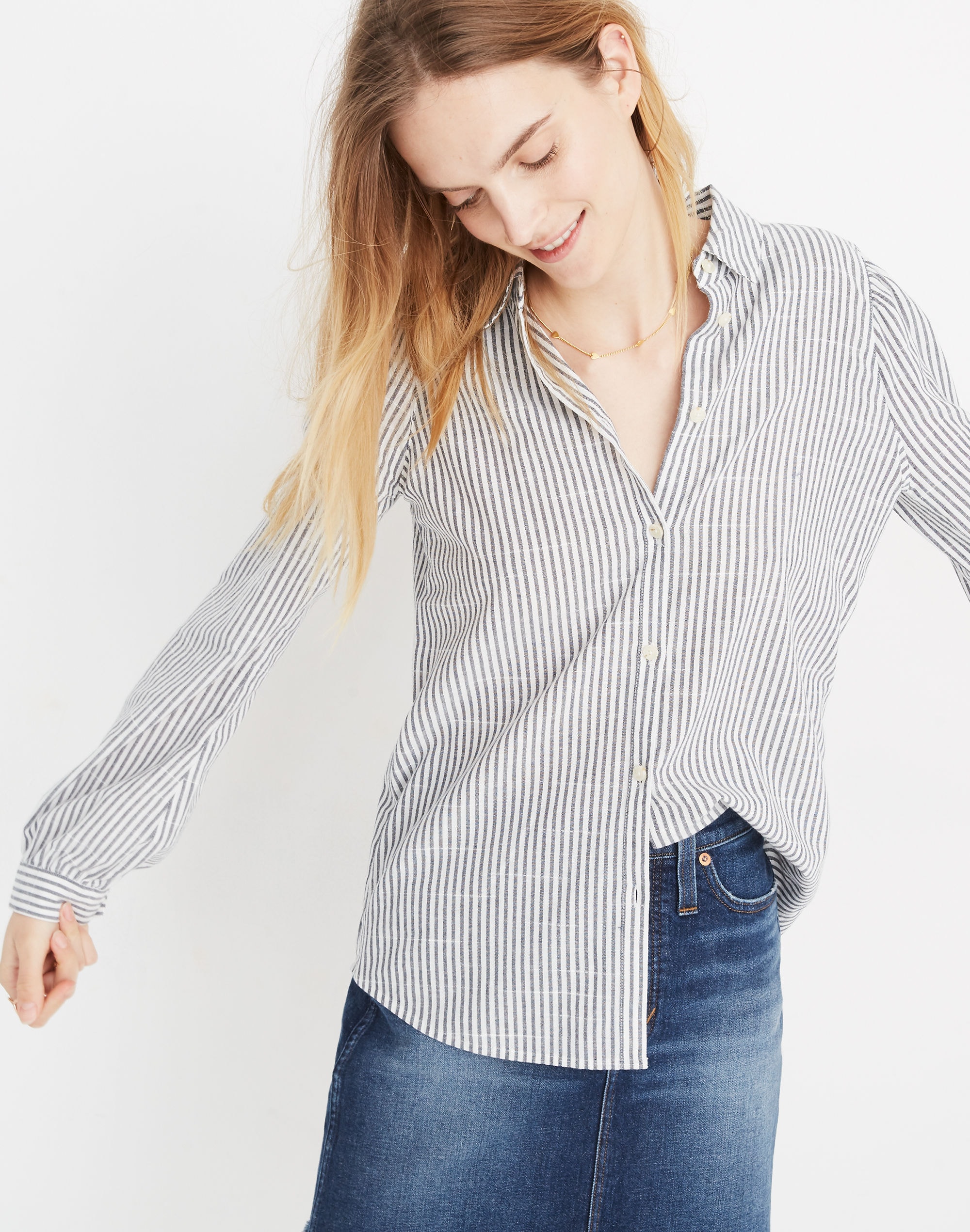 Puff-Sleeve Button-Down Shirt