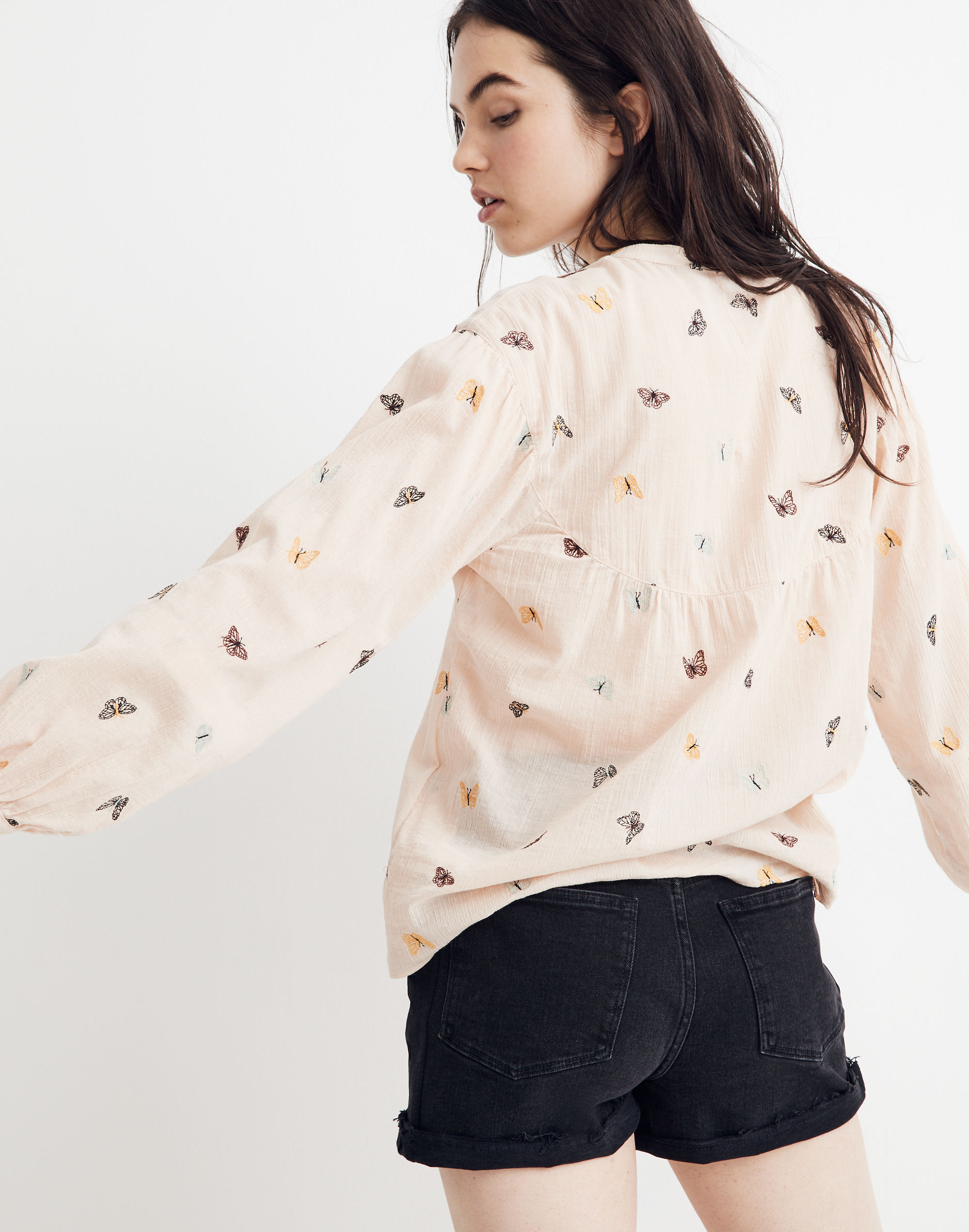 Butterfly Breeze Balloon-Sleeve Peasant Top