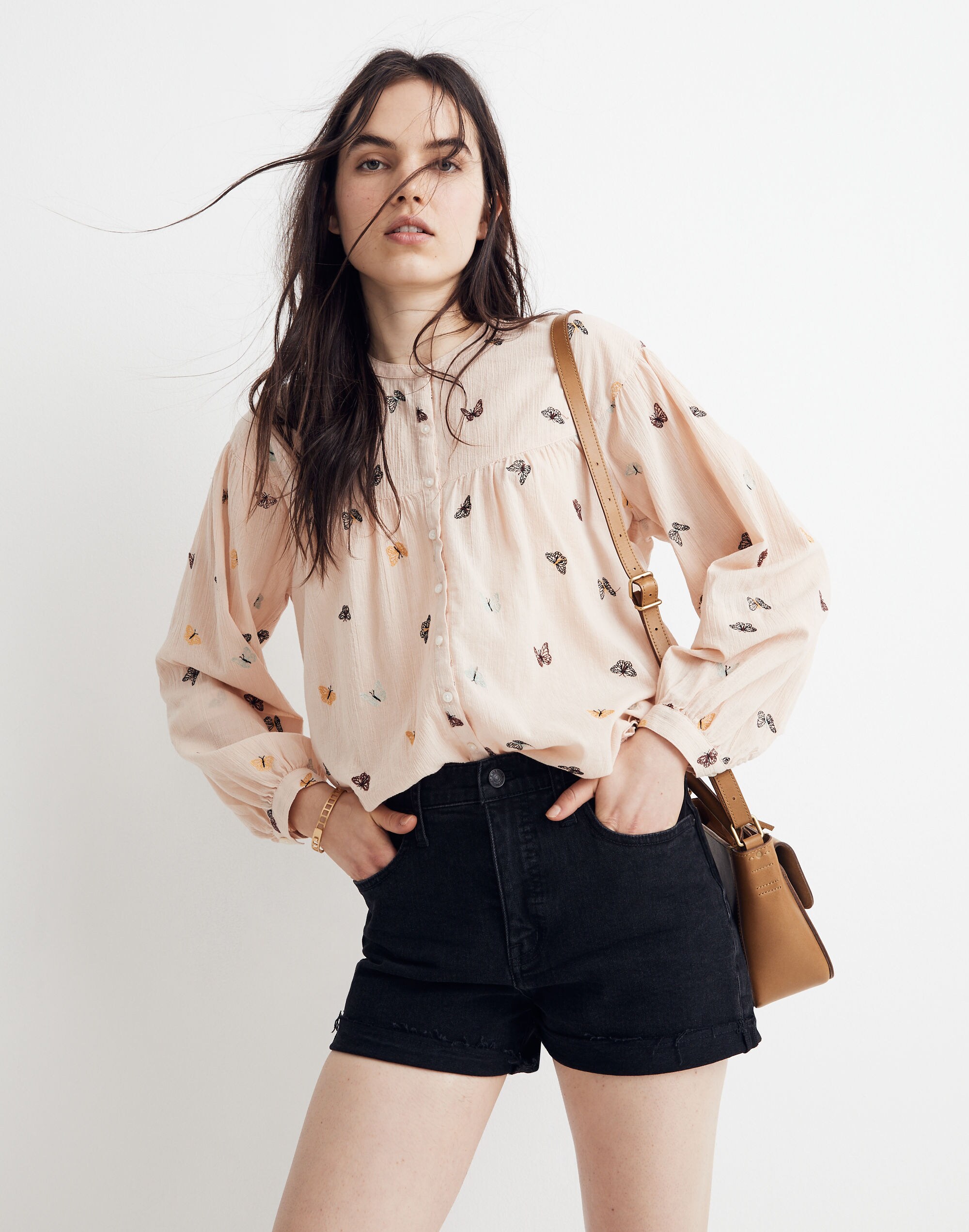 Butterfly Breeze Balloon-Sleeve Peasant Top