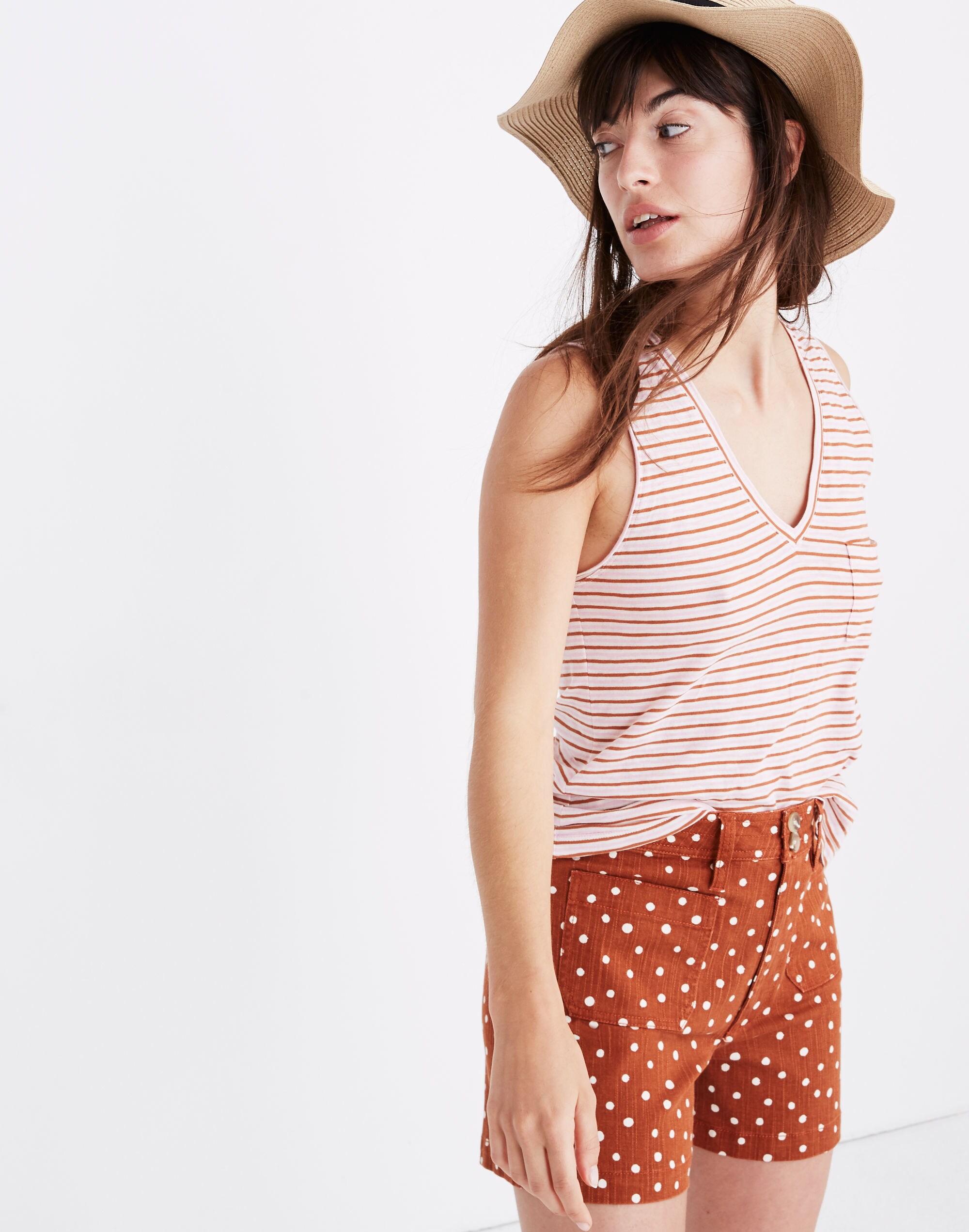 Whisper Cotton V-Neck Pocket Tank in Greywood Stripe