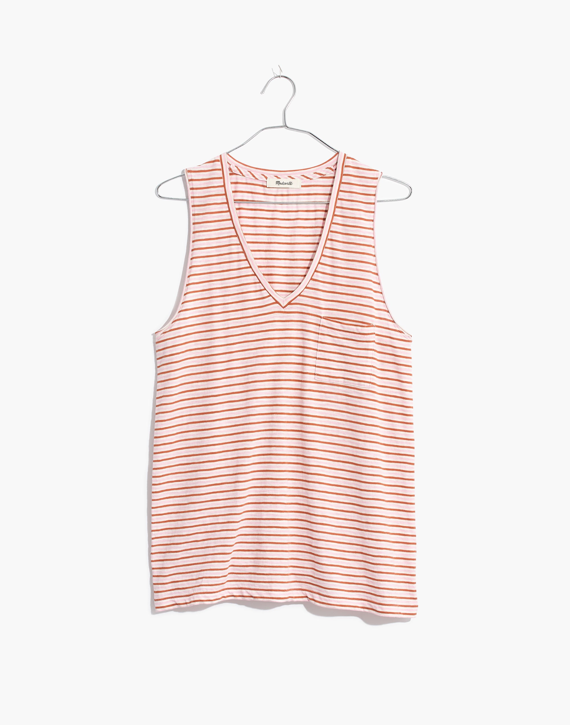 Whisper Cotton V-Neck Pocket Tank in Greywood Stripe