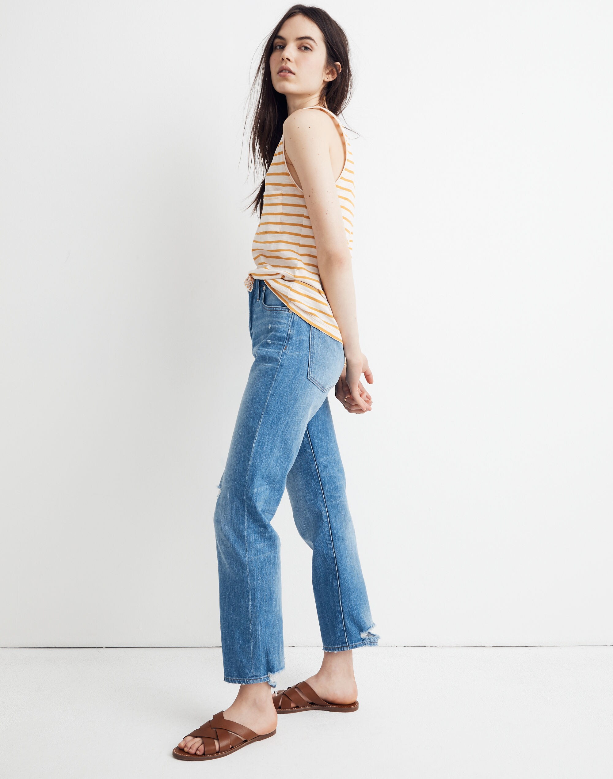 Whisper Cotton V-Neck Pocket Tank in Baker Stripe