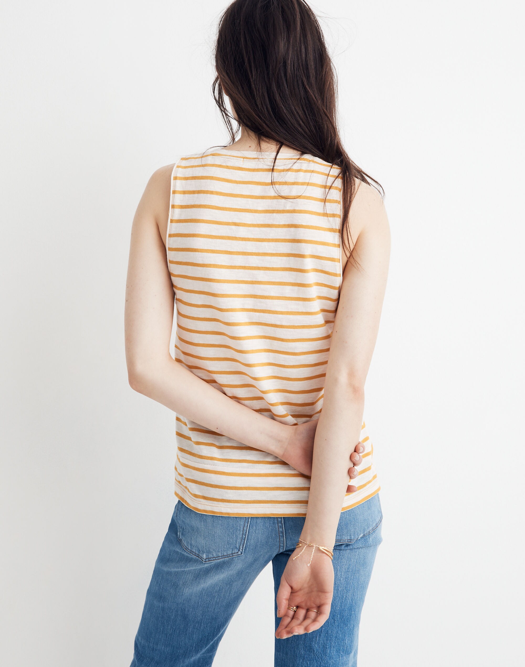 Whisper Cotton V-Neck Pocket Tank in Baker Stripe