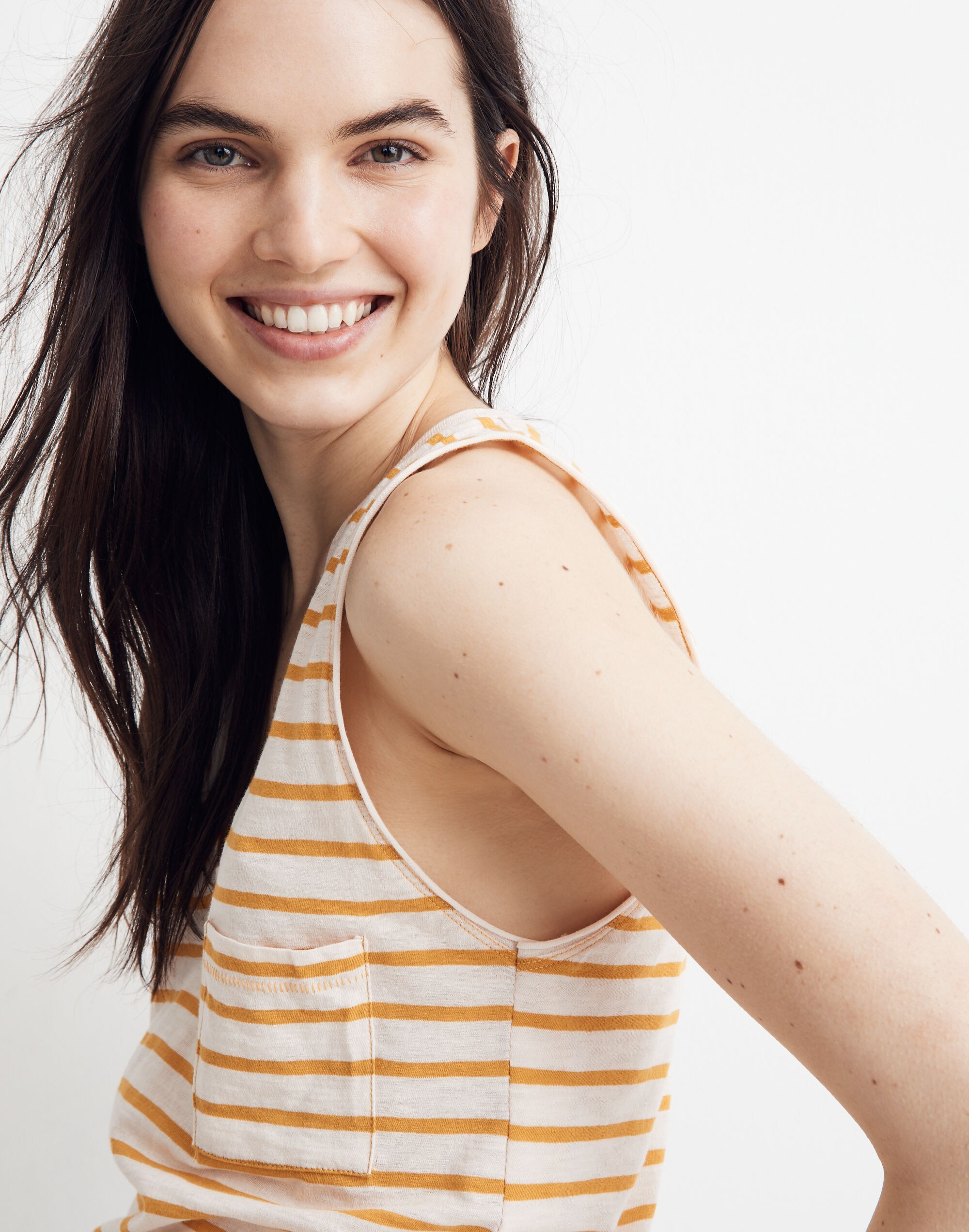 Whisper Cotton V-Neck Pocket Tank in Baker Stripe