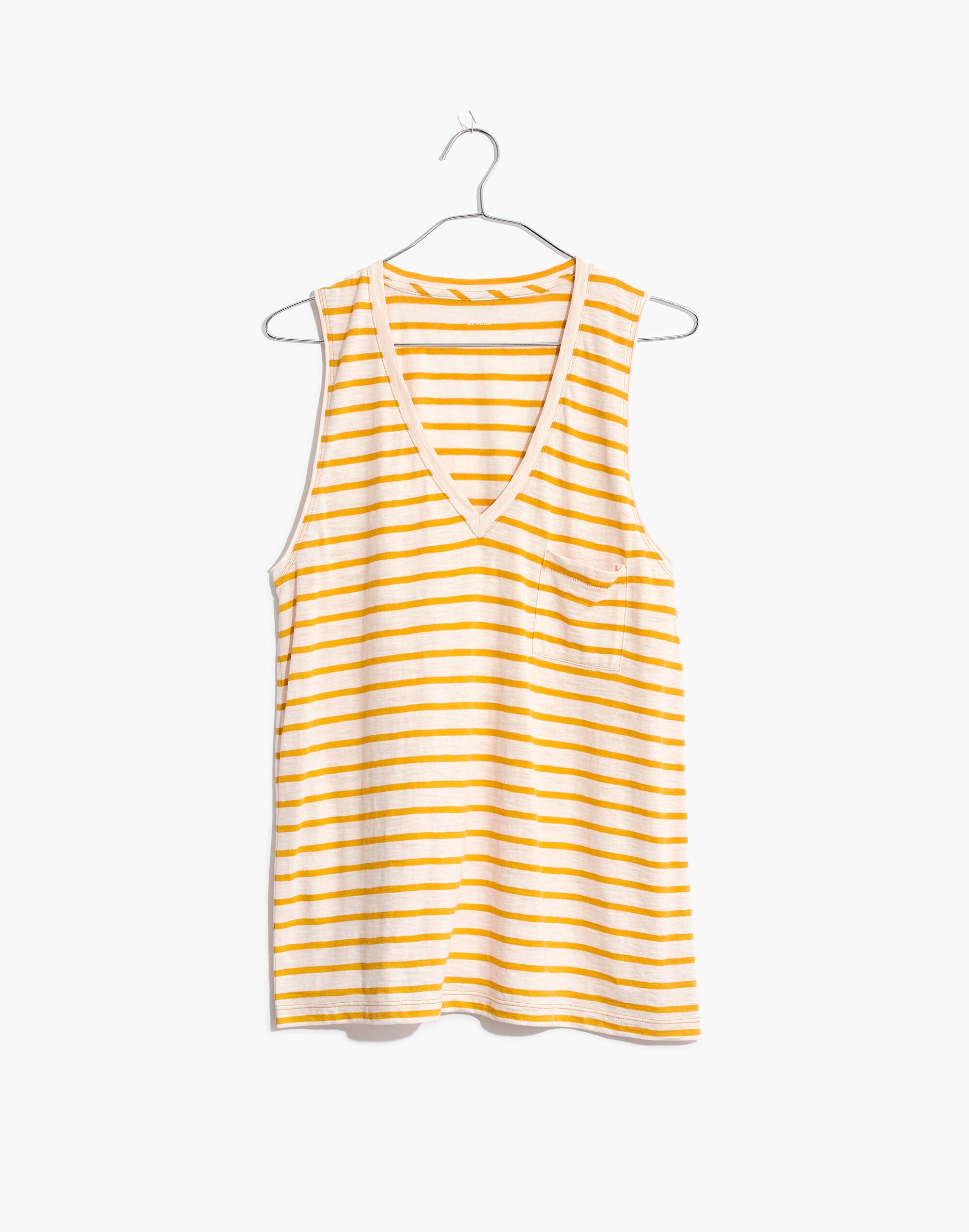 Whisper Cotton V-Neck Pocket Tank in Baker Stripe