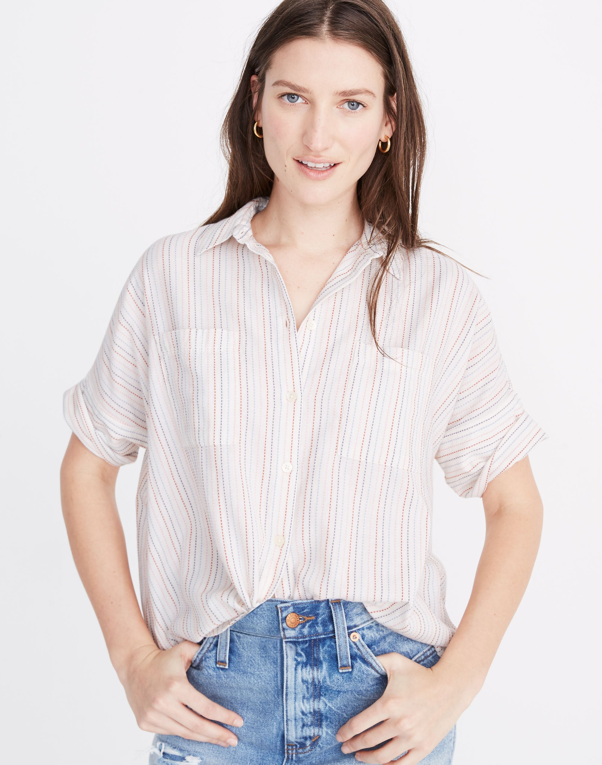 Courier Shirt in Stitched Rainbow Stripe