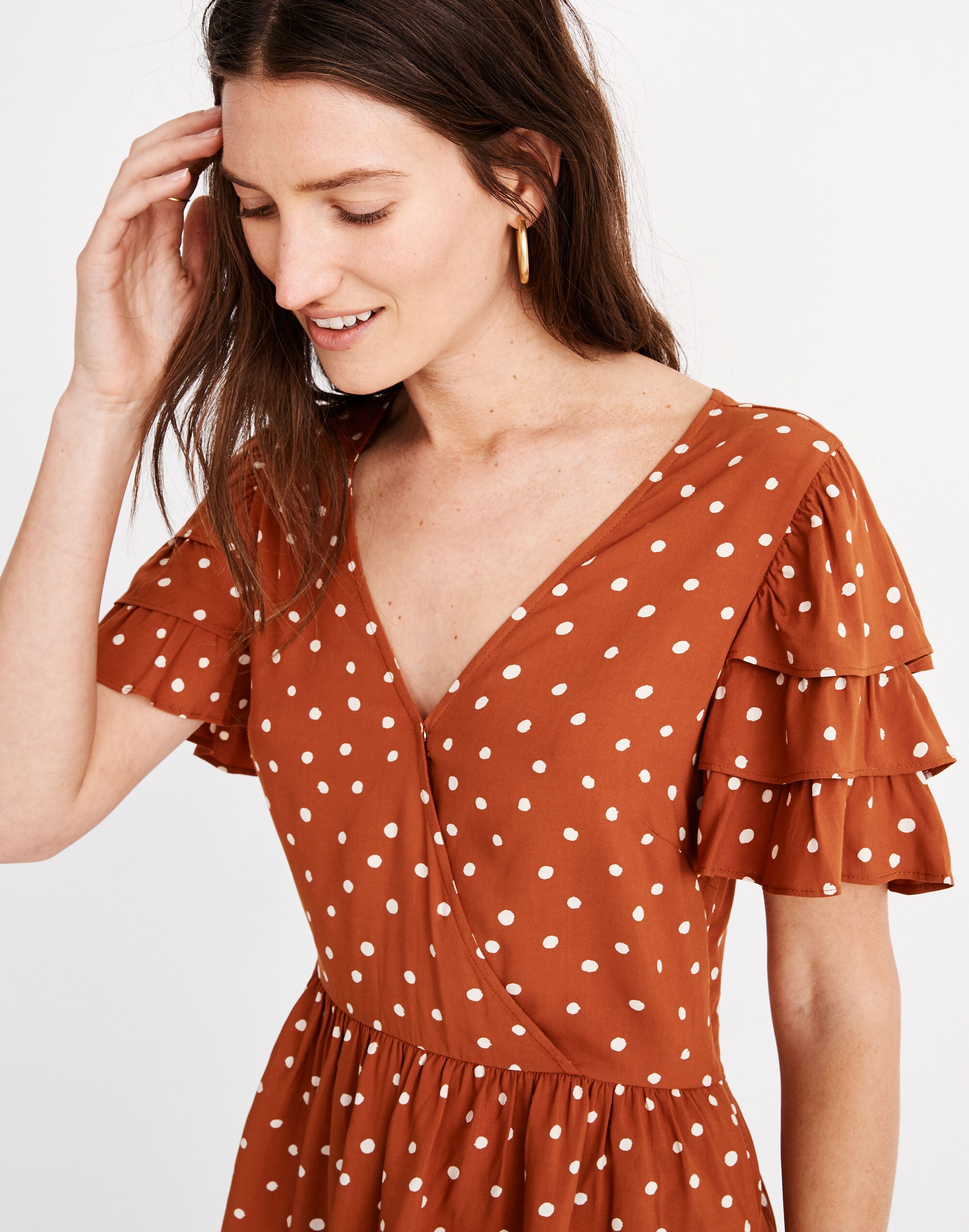 Tiered-Sleeve Peplum Top in Inkspot Dot