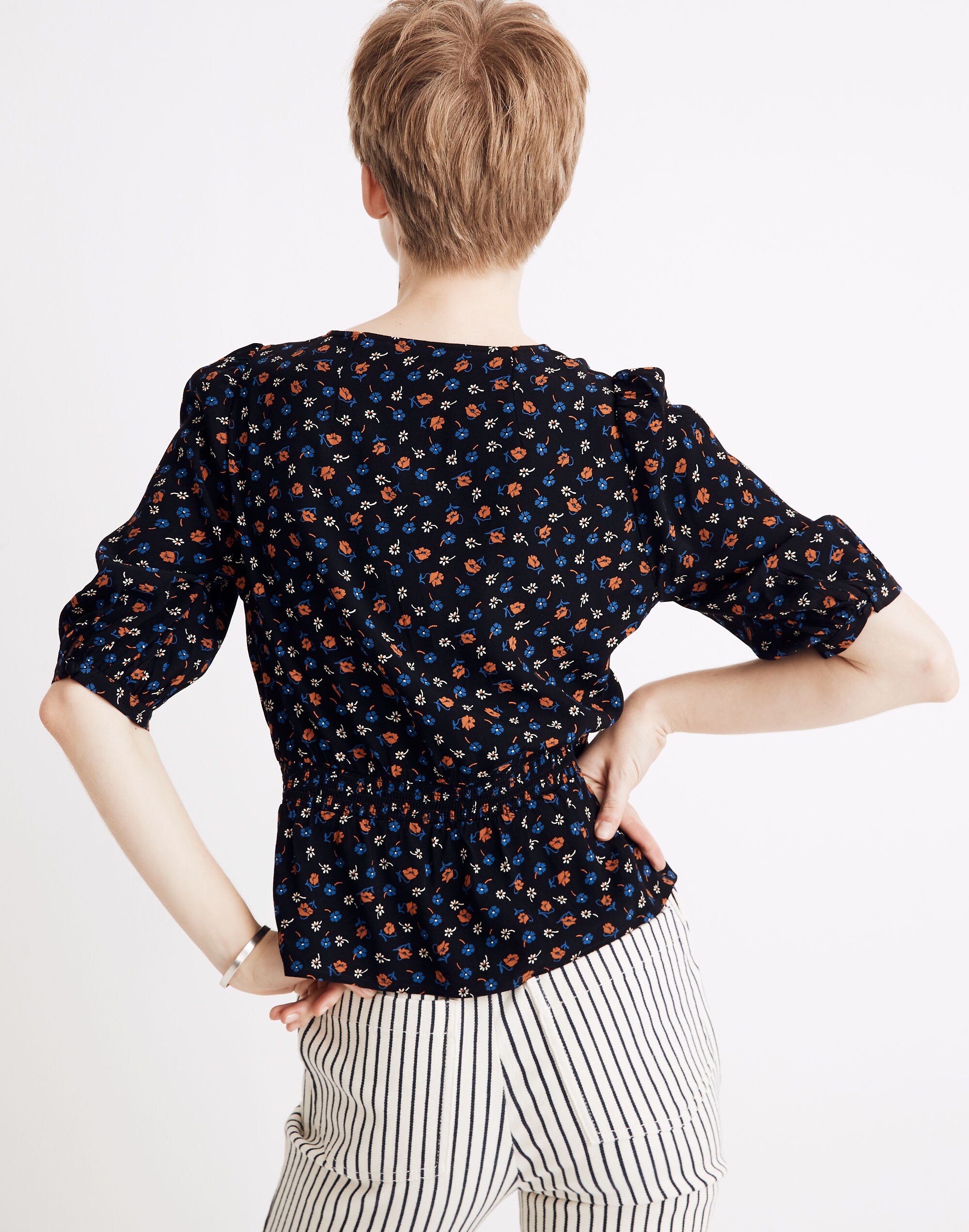 Petite Smocked-Waist Top in Prairie Posies