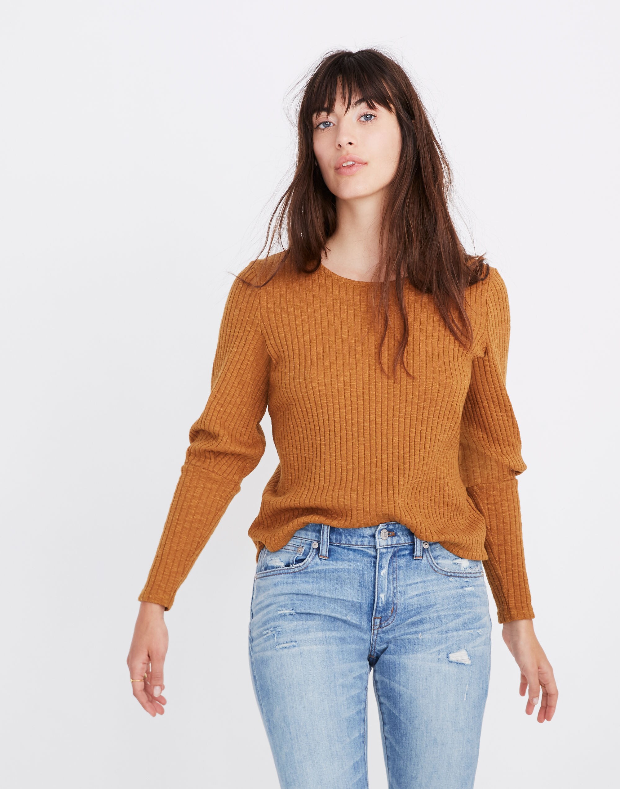 Ribbed Bubble-Sleeve Top