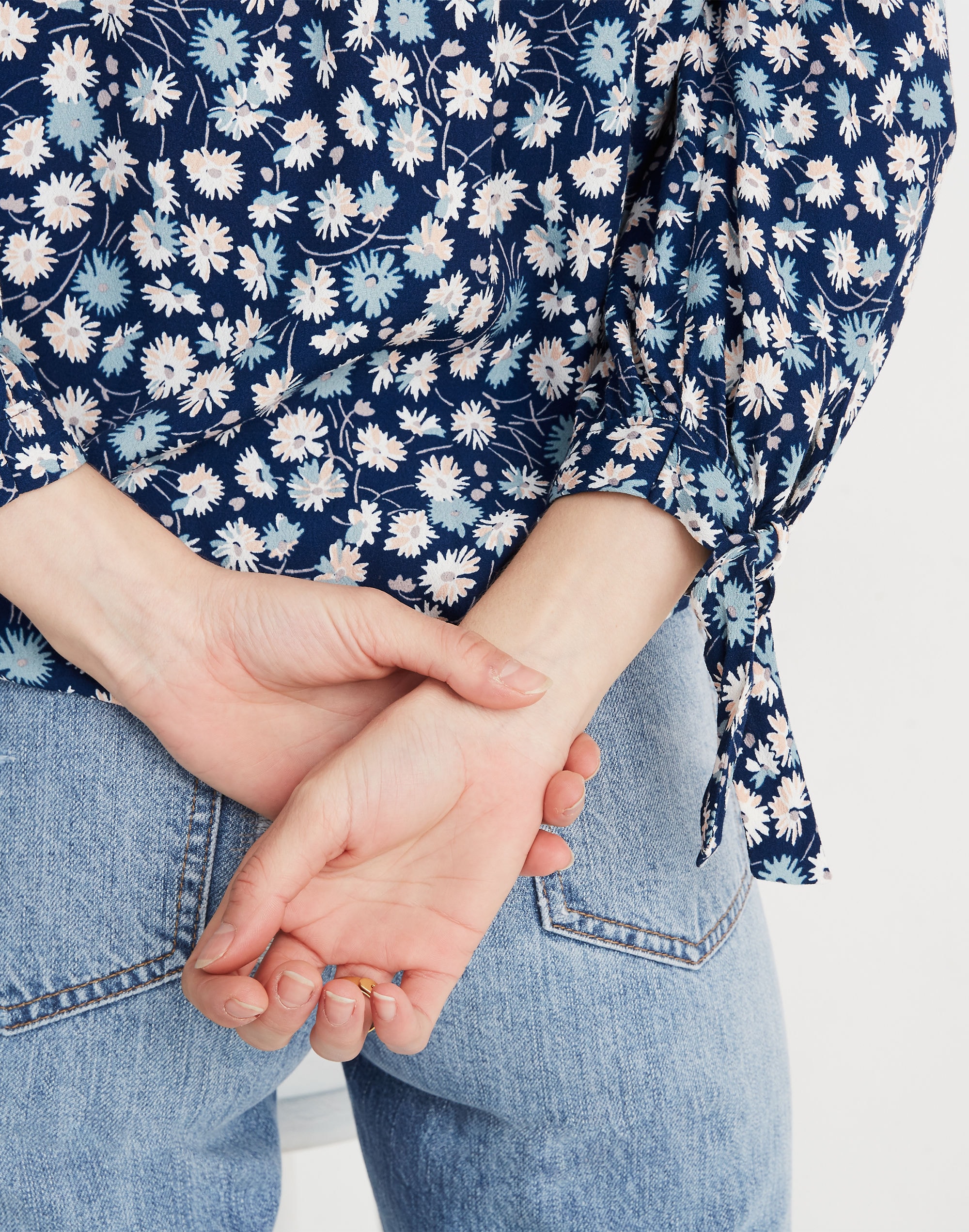 Tie-Sleeve Button-Down Top in French Floral