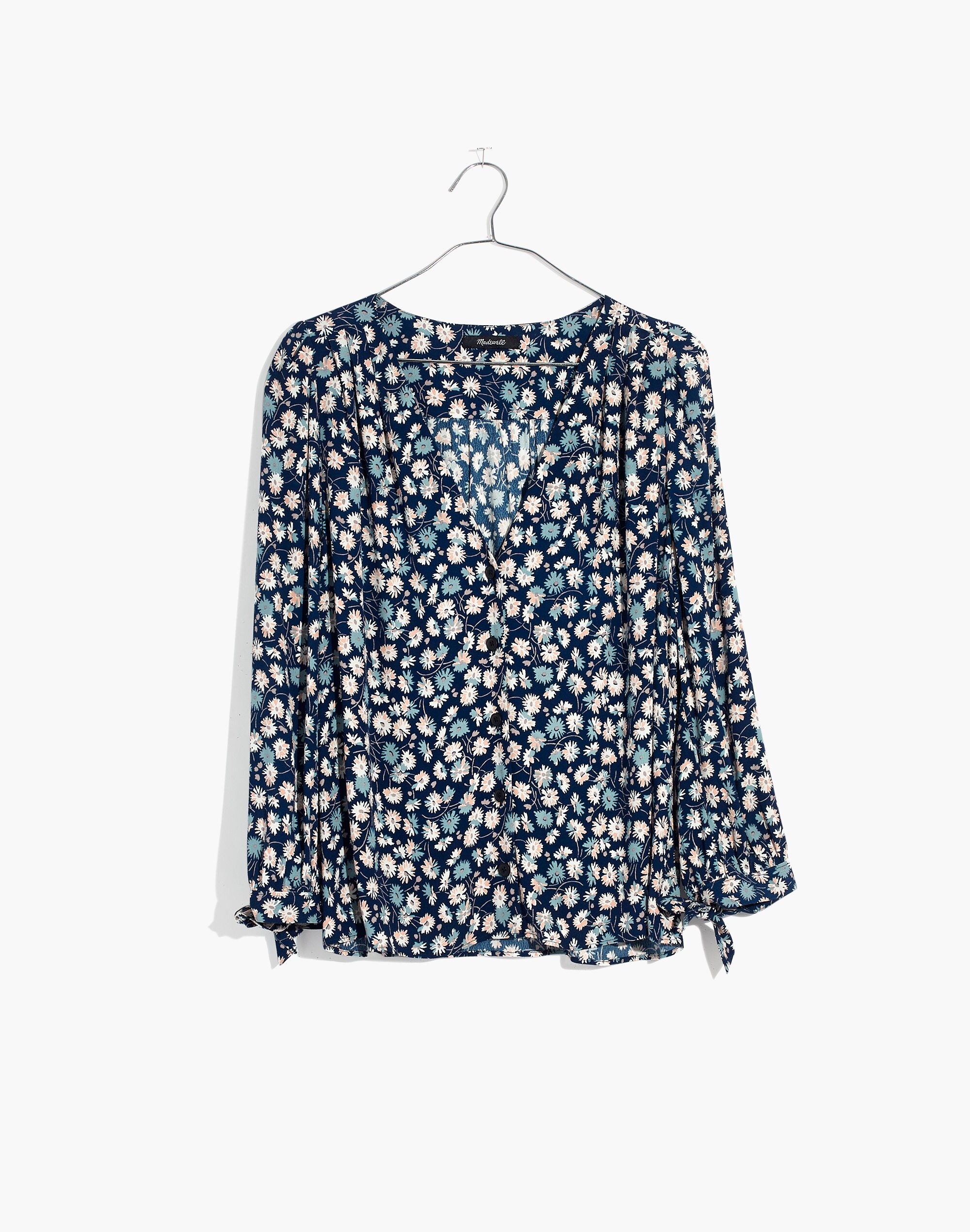 Tie-Sleeve Button-Down Top in French Floral