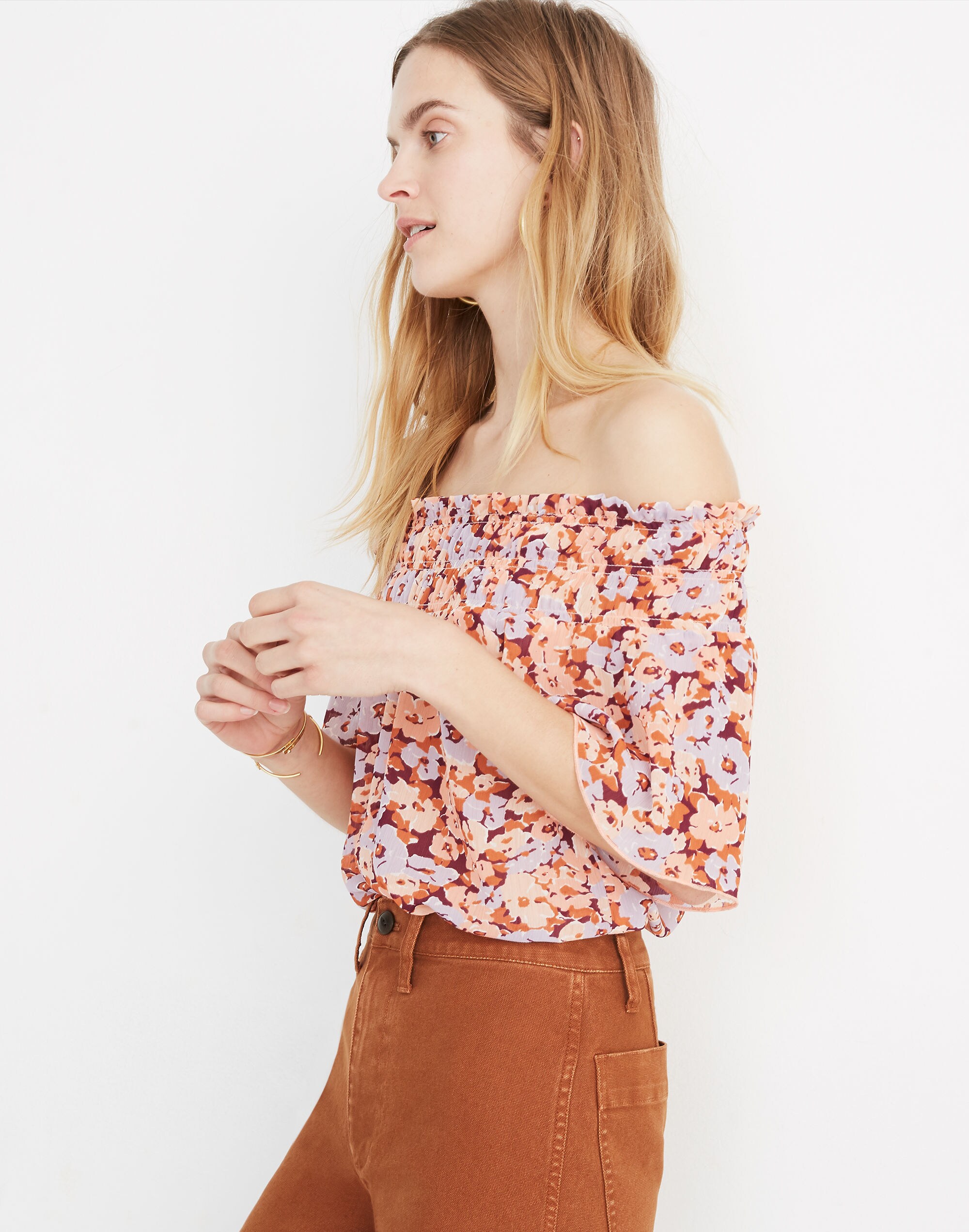 Smocked Mockneck Top in Floral Breeze
