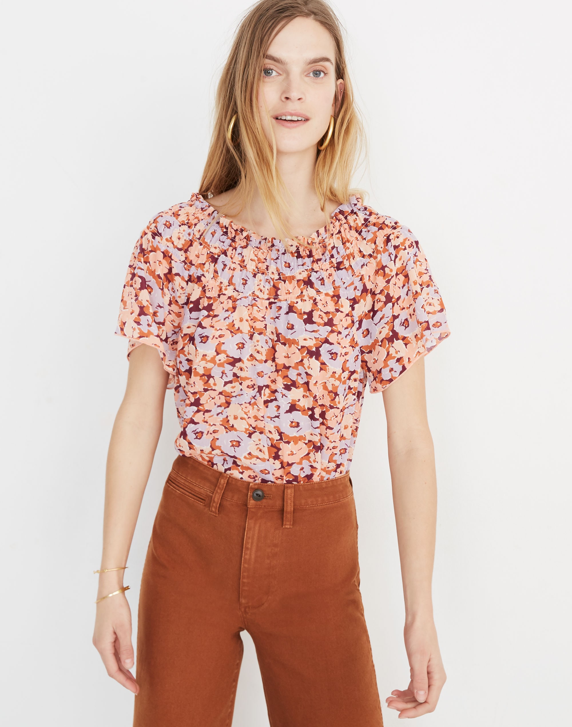 Smocked Mockneck Top in Floral Breeze