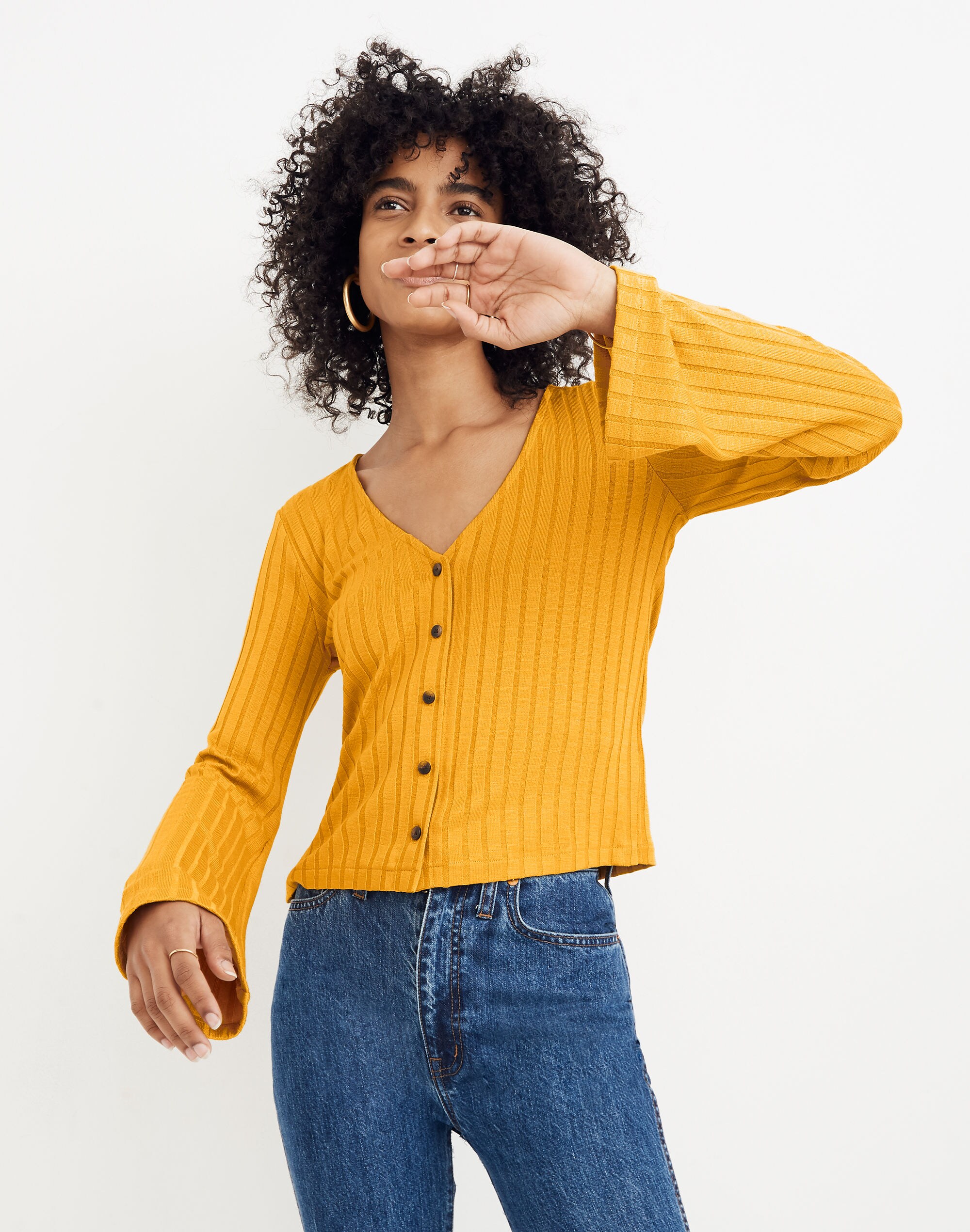 Bell-Sleeve Cardigan Top